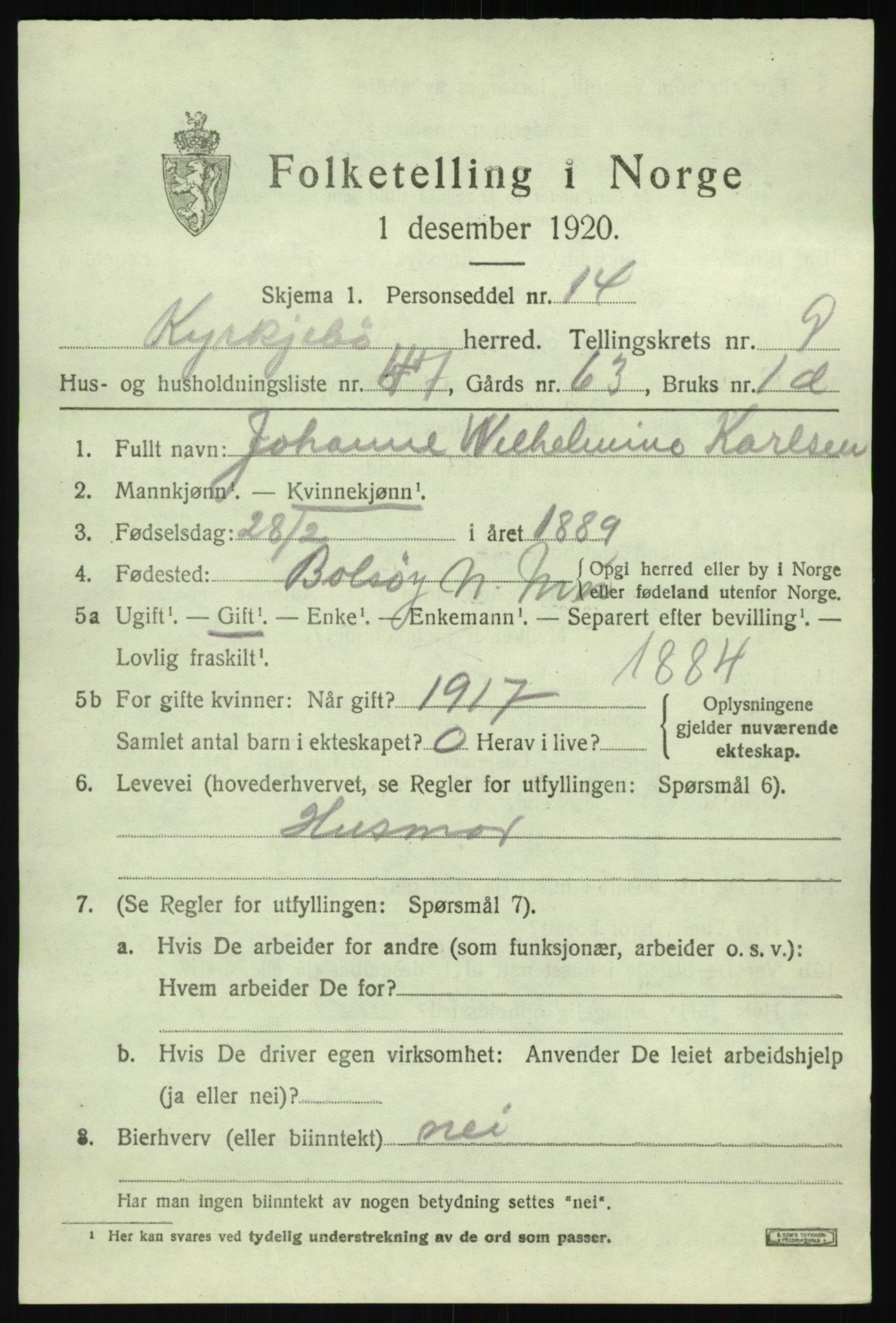 SAB, 1920 census for Kyrkjebø, 1920, p. 5327