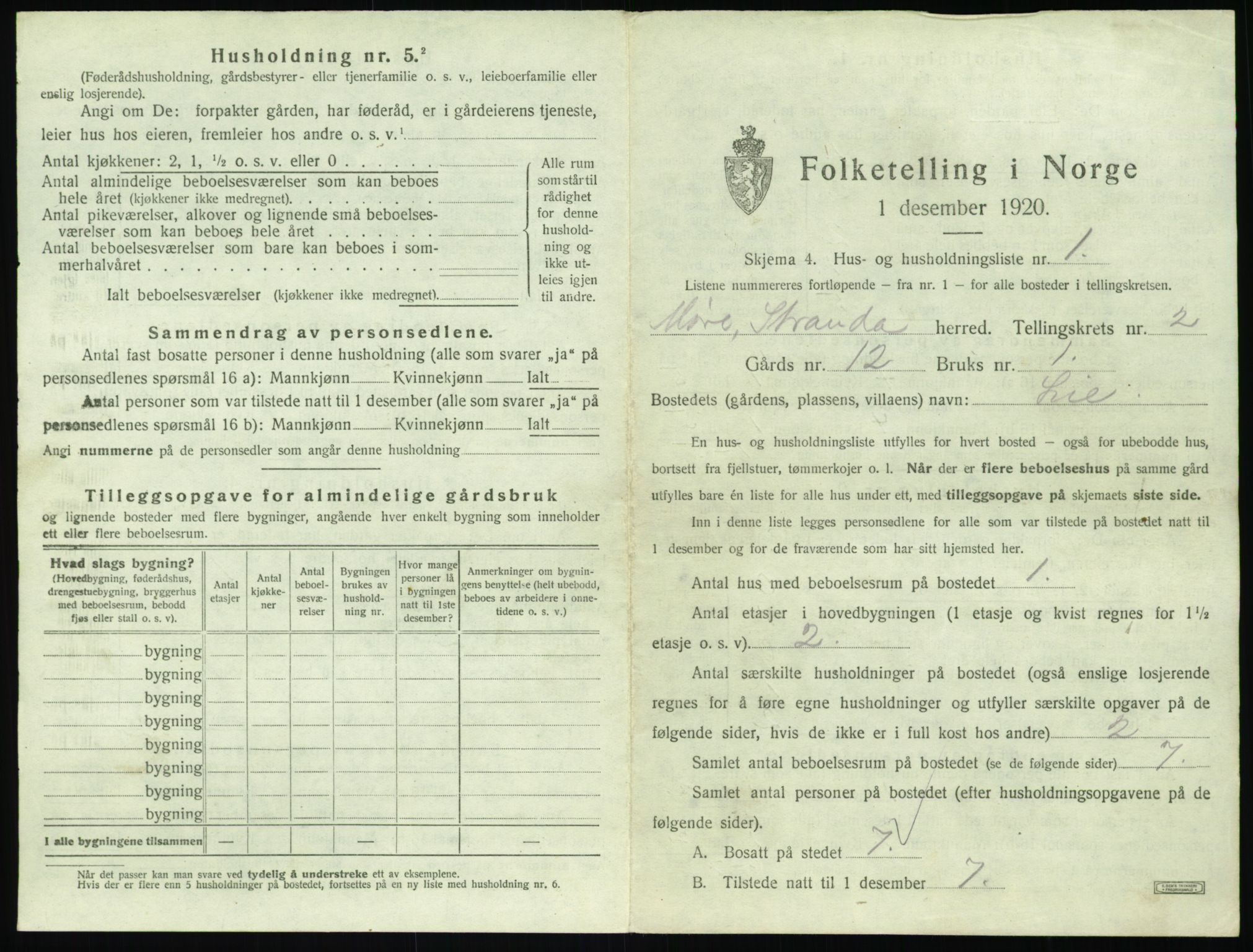 SAT, 1920 census for Stranda, 1920, p. 91