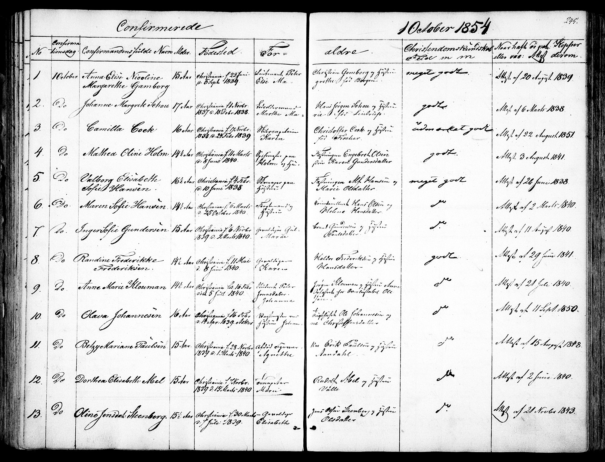 Garnisonsmenigheten Kirkebøker, SAO/A-10846/F/Fa/L0008: Parish register (official) no. 8, 1842-1859, p. 245