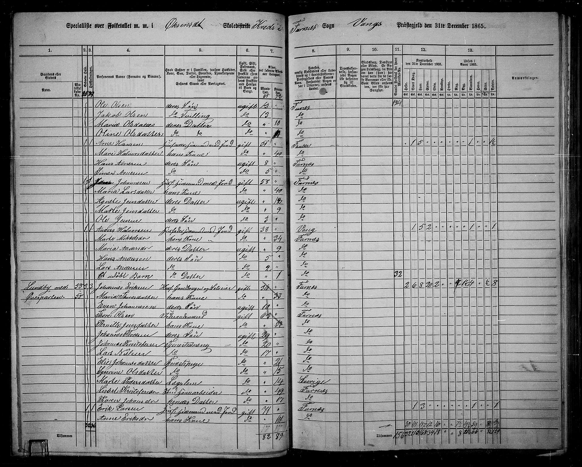 RA, 1865 census for Vang/Vang og Furnes, 1865, p. 52