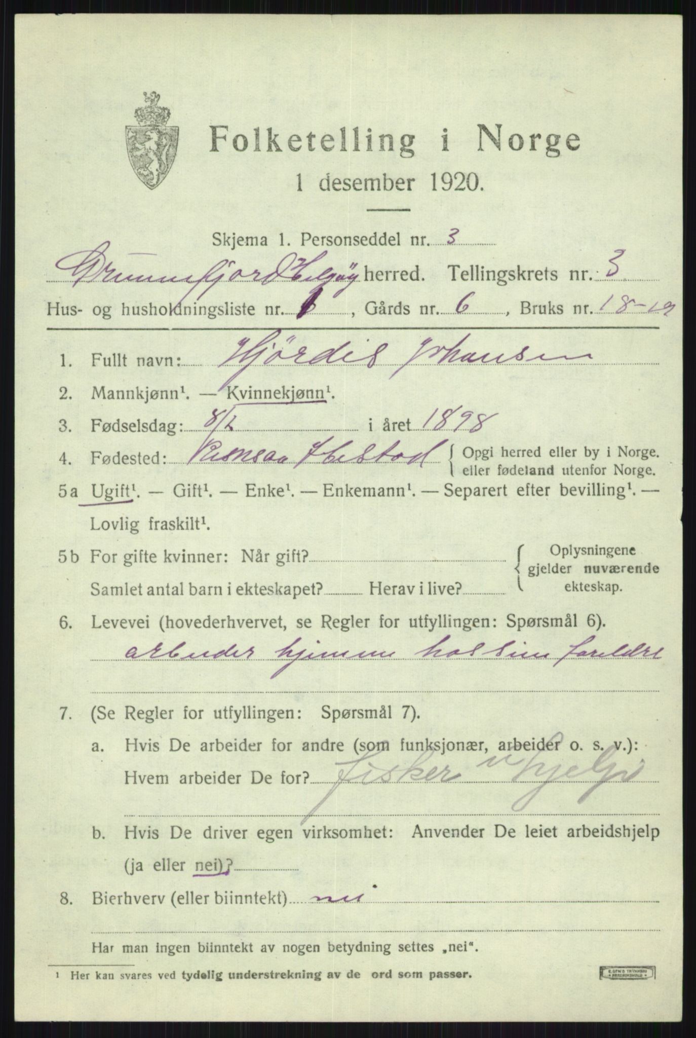 SATØ, 1920 census for Helgøy, 1920, p. 1391