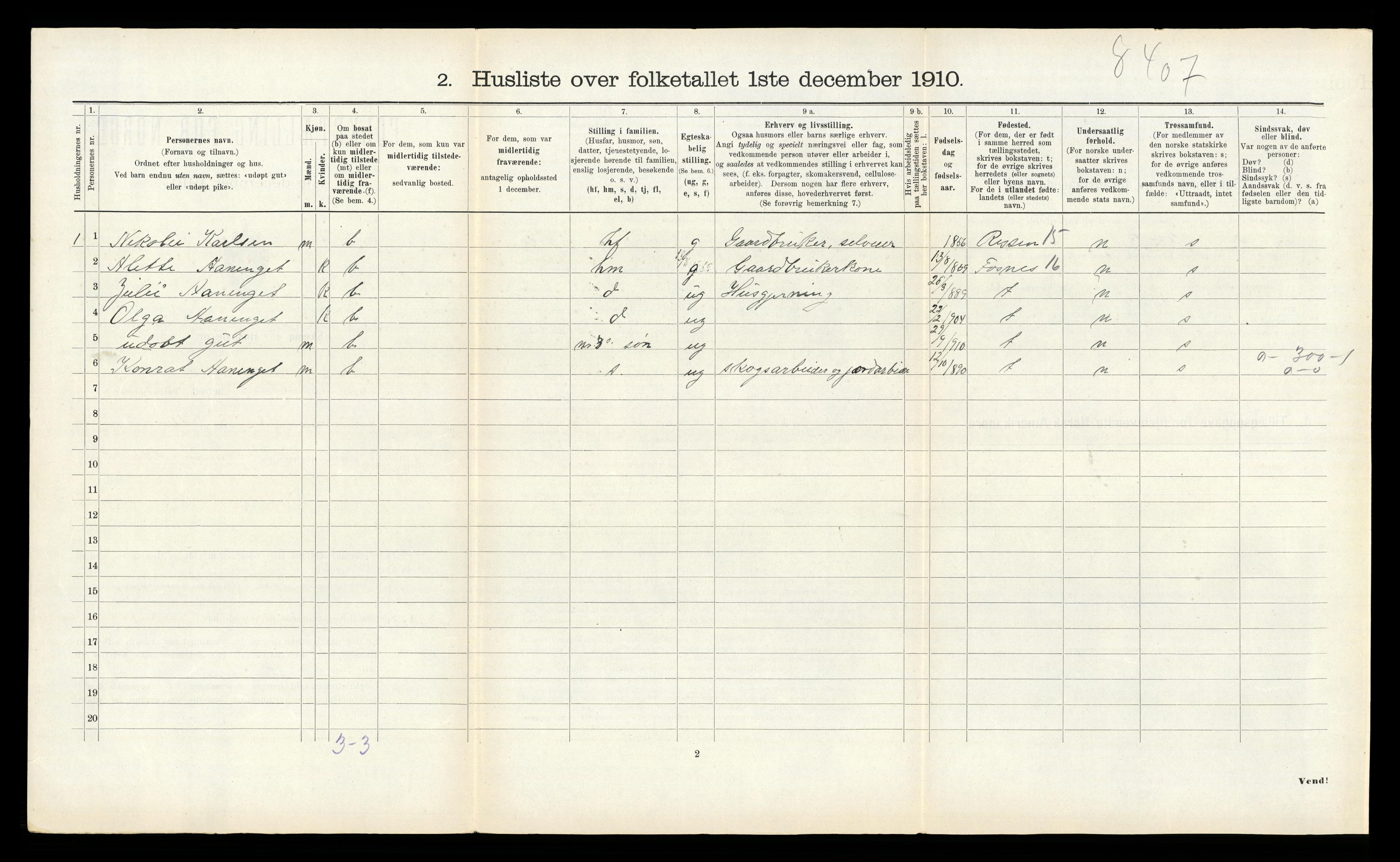 RA, 1910 census for Vemundvik, 1910, p. 275