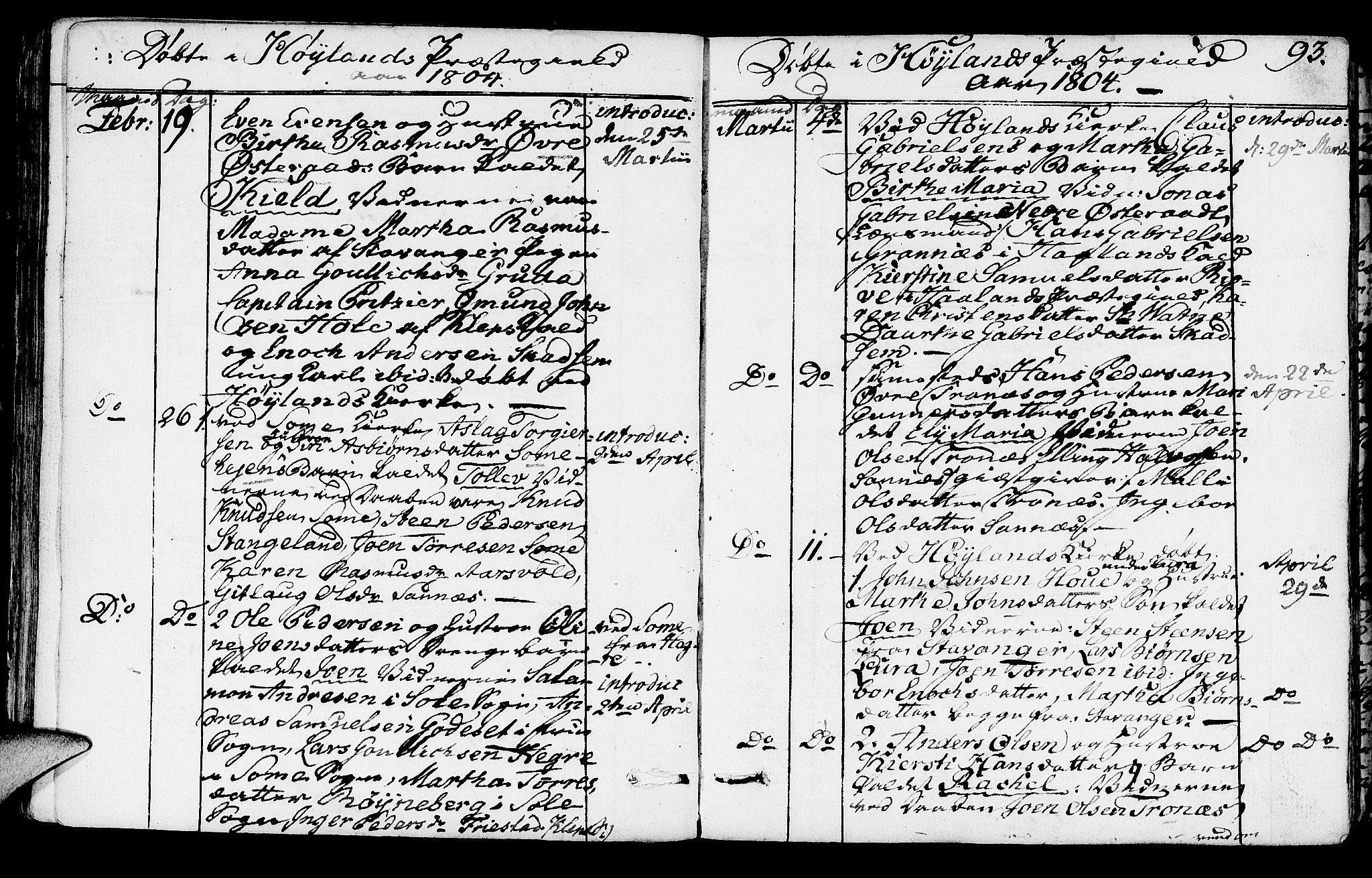 Høyland sokneprestkontor, SAST/A-101799/001/30BA/L0005: Parish register (official) no. A 5, 1804-1815, p. 93