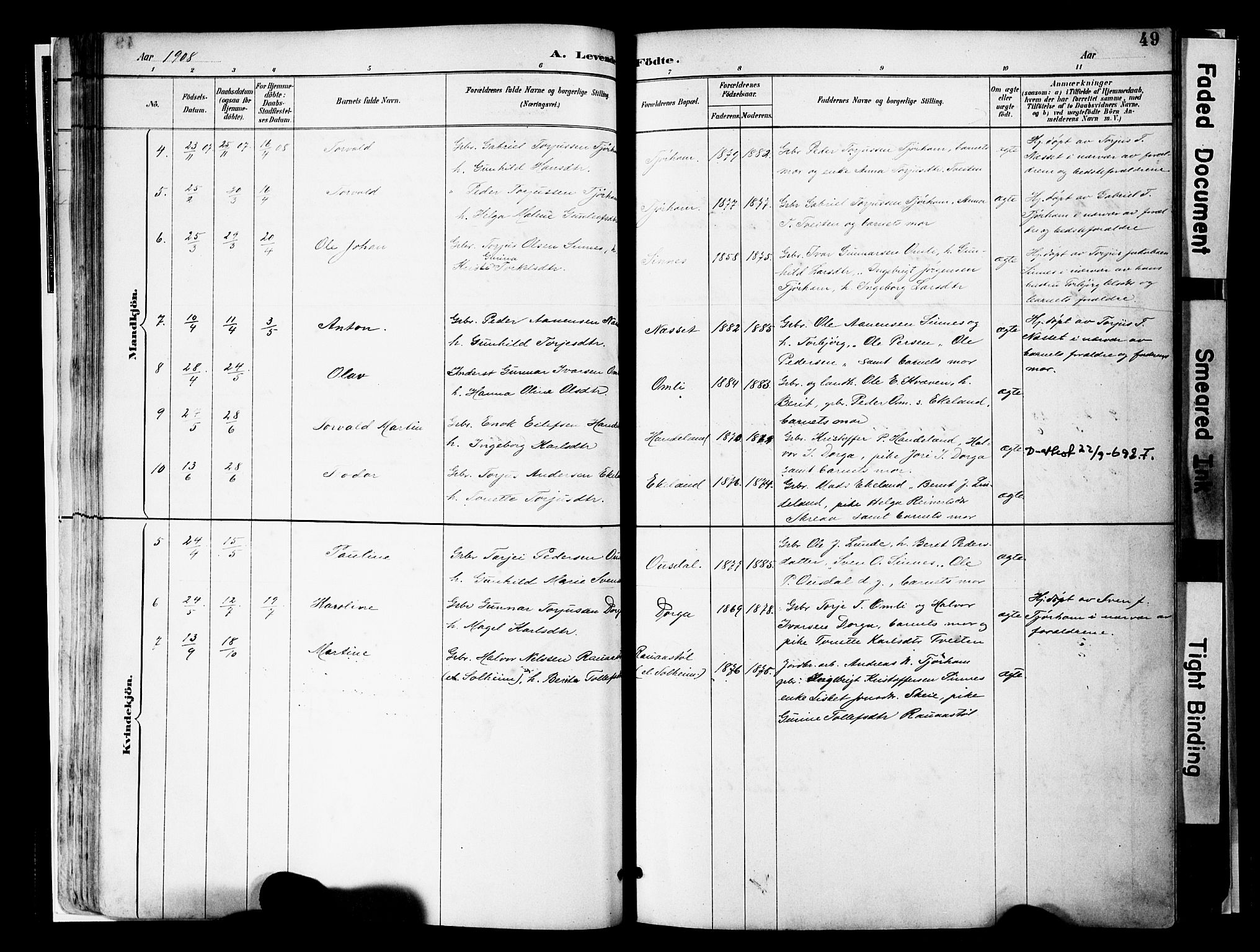 Sirdal sokneprestkontor, SAK/1111-0036/F/Fa/Faa/L0001: Parish register (official) no. A 1, 1887-1910, p. 49