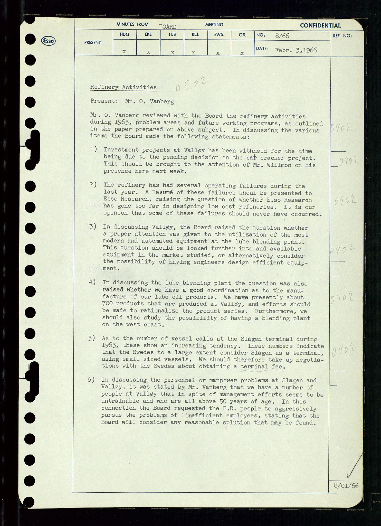 Pa 0982 - Esso Norge A/S, AV/SAST-A-100448/A/Aa/L0002/0002: Den administrerende direksjon Board minutes (styrereferater) / Den administrerende direksjon Board minutes (styrereferater), 1966, p. 19