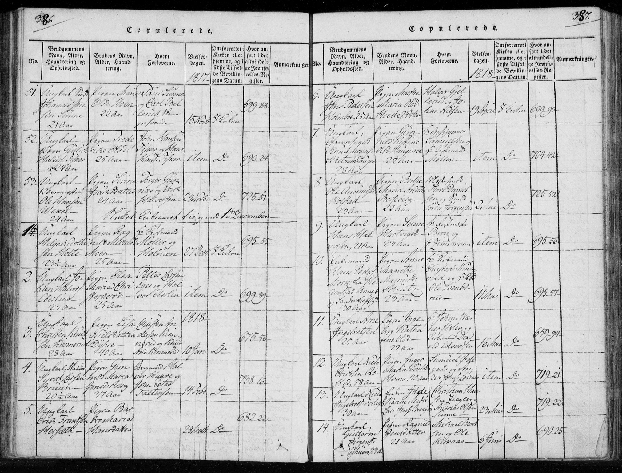 Kongsberg kirkebøker, SAKO/A-22/F/Fa/L0008: Parish register (official) no. I 8, 1816-1839, p. 386-387