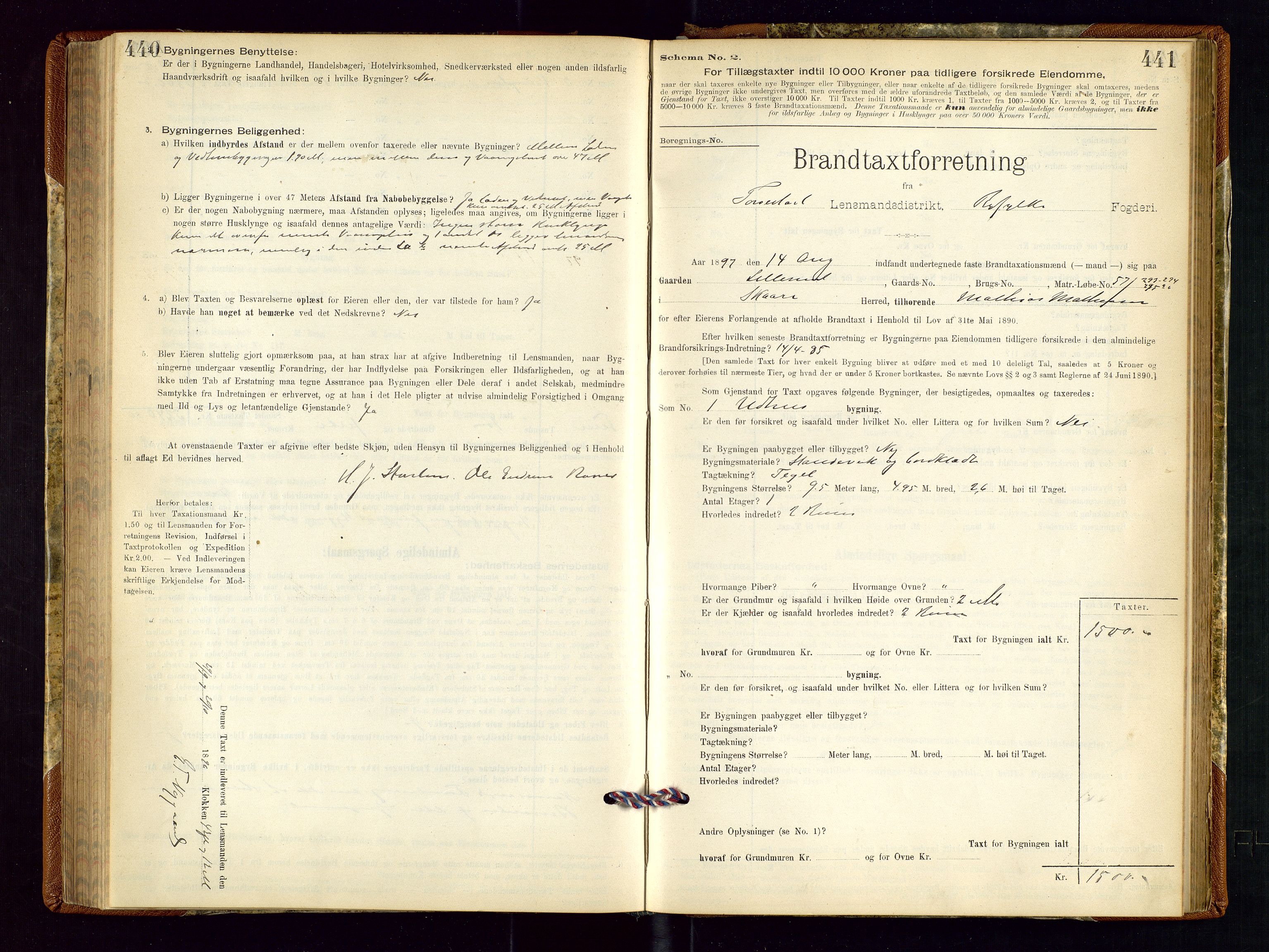 Torvestad lensmannskontor, SAST/A-100307/1/Gob/L0001: "Brandtaxationsprotokol for Torvestad Lensmannsdistrikt", 1895-1904, p. 440-441