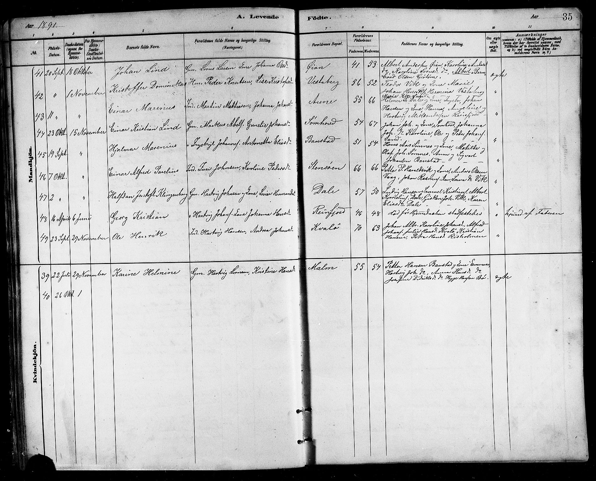 Ministerialprotokoller, klokkerbøker og fødselsregistre - Nordland, AV/SAT-A-1459/812/L0188: Parish register (copy) no. 812C06, 1884-1912, p. 35