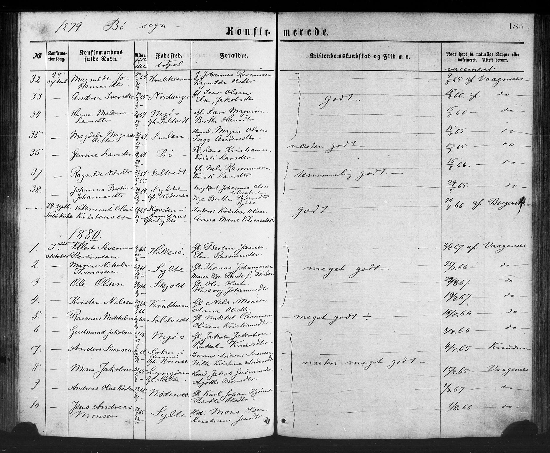 Manger sokneprestembete, AV/SAB-A-76801/H/Haa: Parish register (official) no. A 8, 1871-1880, p. 185