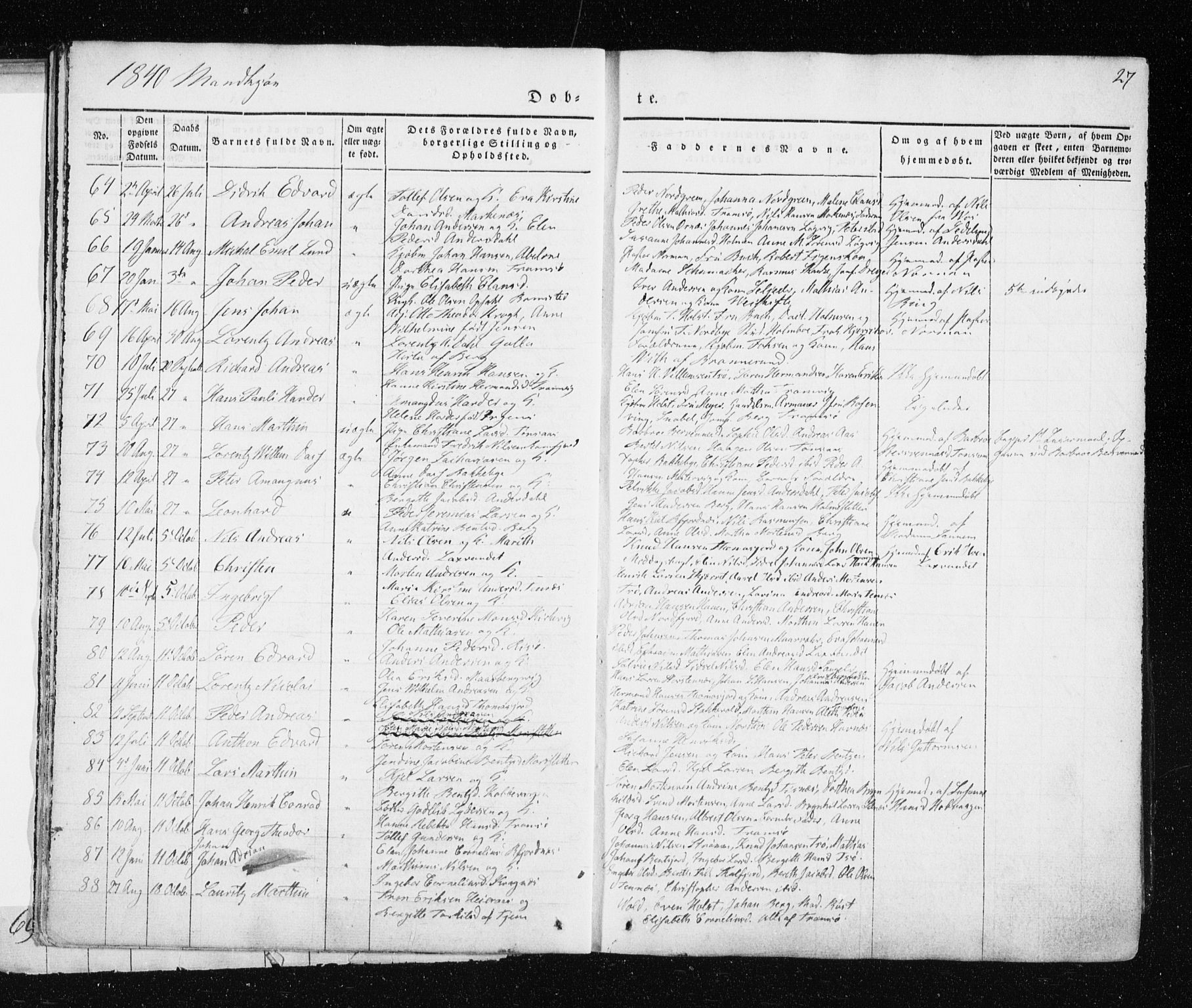 Tromsø sokneprestkontor/stiftsprosti/domprosti, SATØ/S-1343/G/Ga/L0009kirke: Parish register (official) no. 9, 1837-1847, p. 27