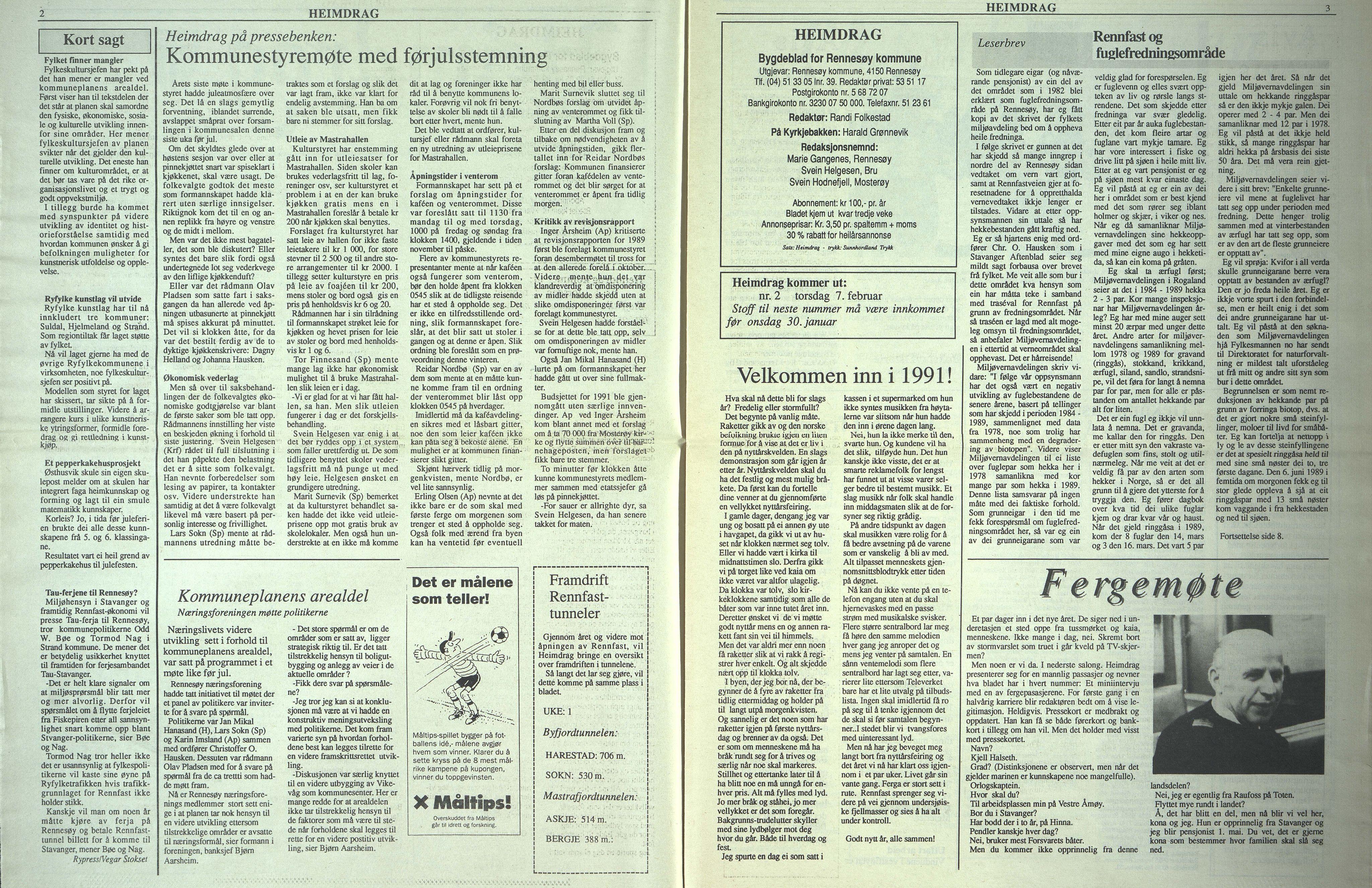 Rennesøy kommune. Heimdrag, lokalavis, BYST/A-0750/X/Xa/L0013: Heimdrag 1991, 1991