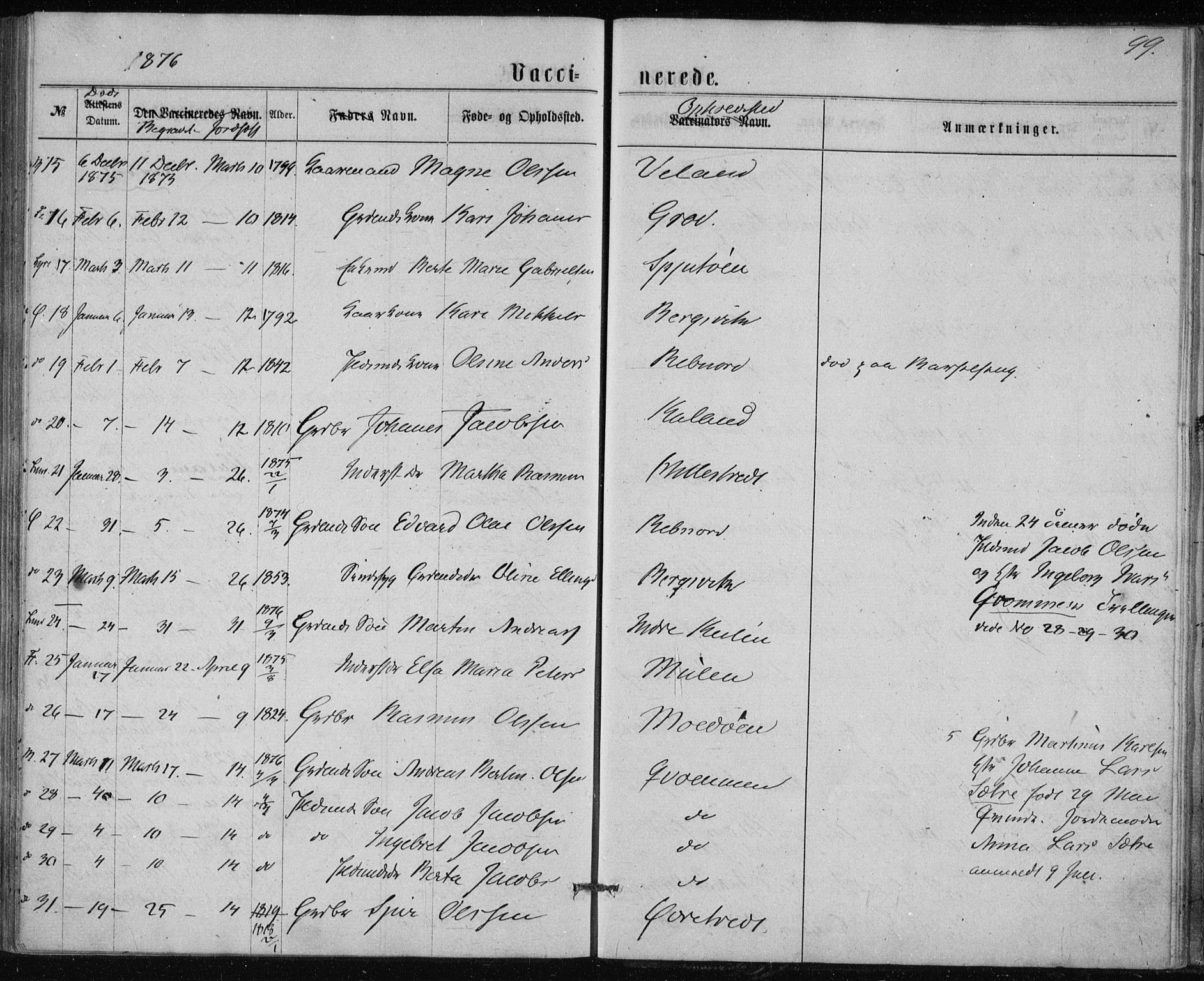 Lindås Sokneprestembete, AV/SAB-A-76701/H/Haa/Haaa/L0017: Parish register (official) no. A 17, 1874-1877, p. 99