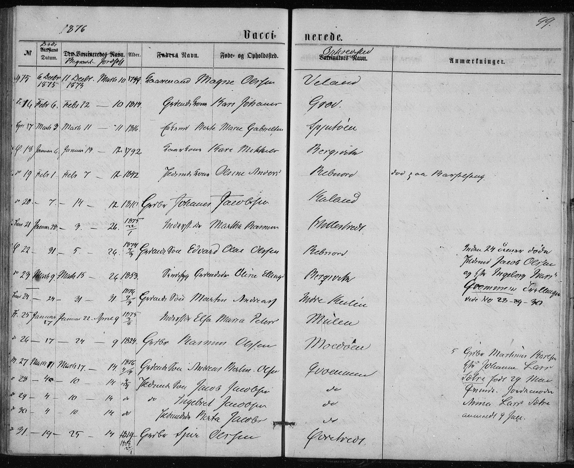 Lindås Sokneprestembete, AV/SAB-A-76701/H/Haa/Haaa/L0017: Parish register (official) no. A 17, 1874-1877, p. 99