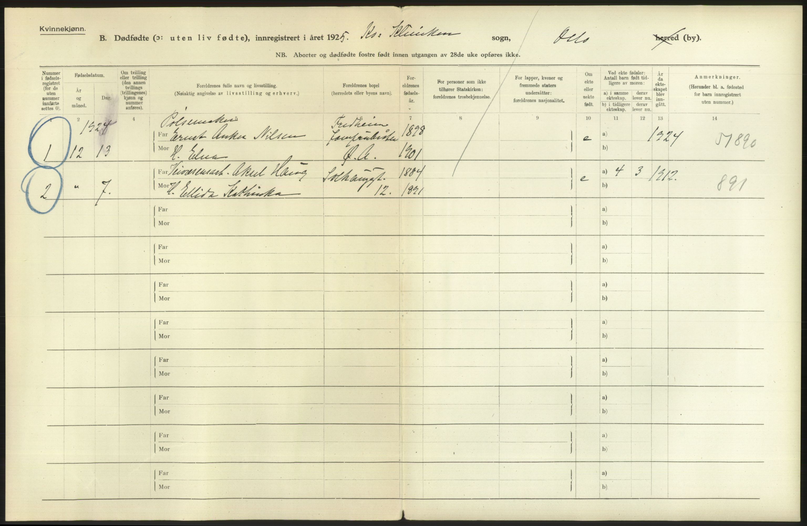 Statistisk sentralbyrå, Sosiodemografiske emner, Befolkning, AV/RA-S-2228/D/Df/Dfc/Dfce/L0010: Oslo: Døde kvinner, dødfødte, 1925, p. 4