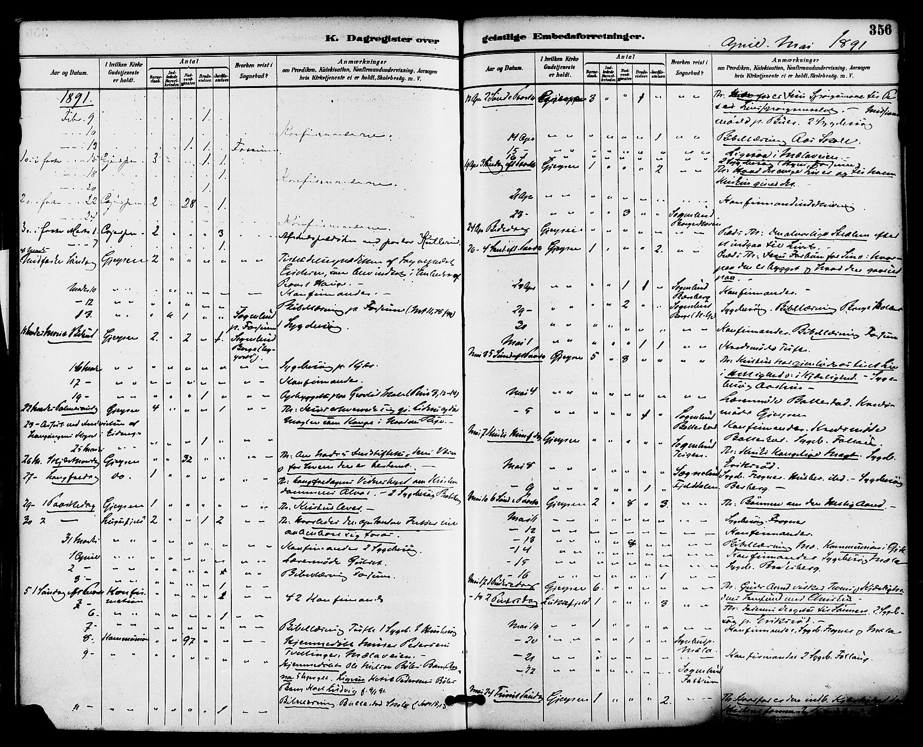 Gjerpen kirkebøker, SAKO/A-265/F/Fa/L0010: Parish register (official) no. I 10, 1886-1895, p. 356
