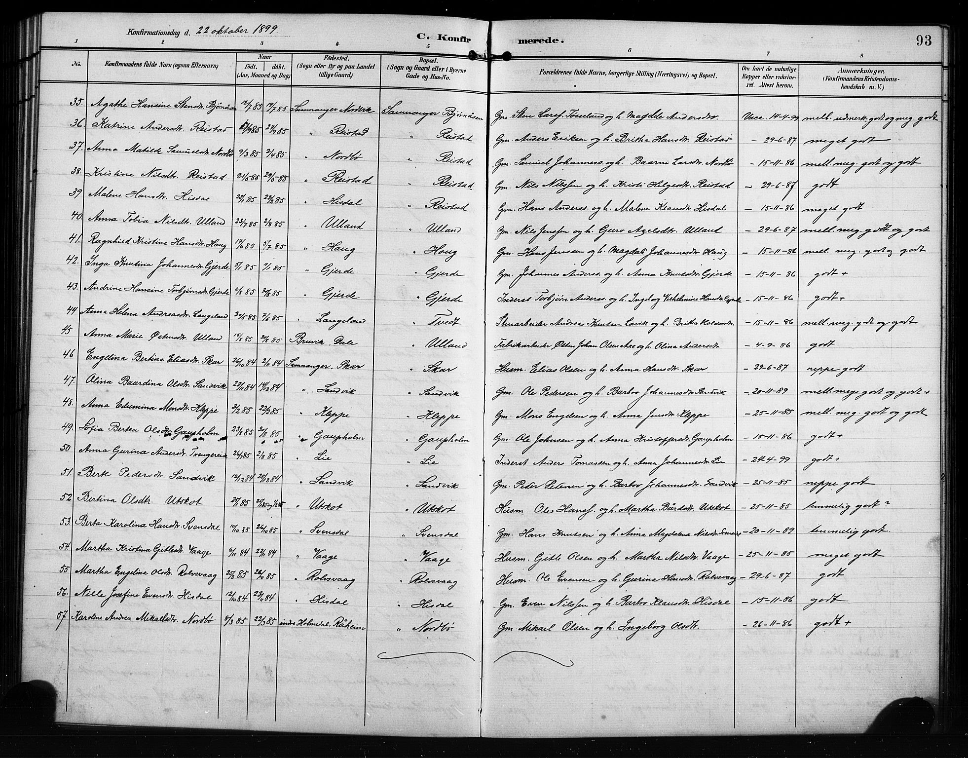 Samnanger Sokneprestembete, AV/SAB-A-77501/H/Hab: Parish register (copy) no. A 3, 1898-1914, p. 93