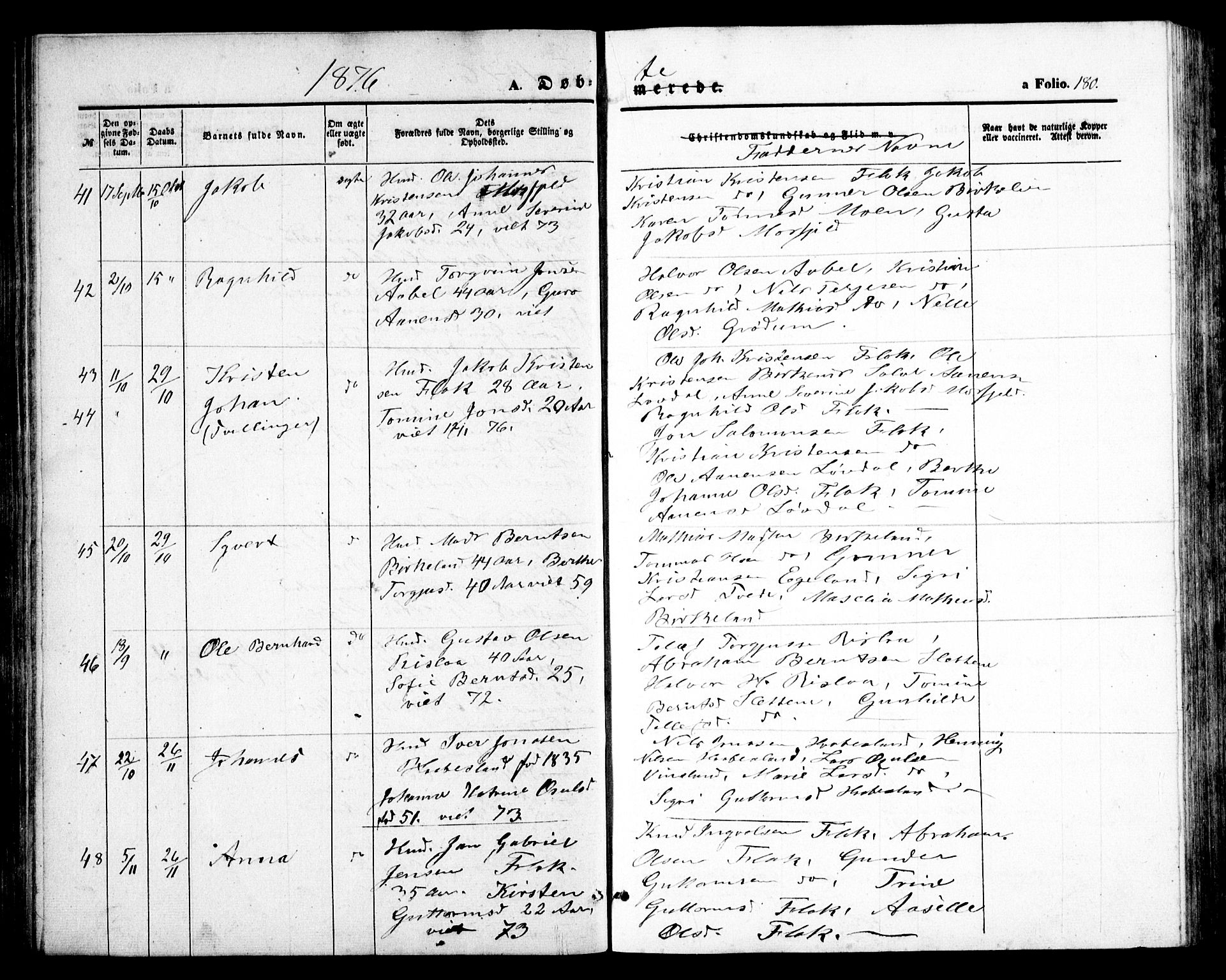 Birkenes sokneprestkontor, AV/SAK-1111-0004/F/Fb/L0002: Parish register (copy) no. B 2, 1849-1876, p. 180