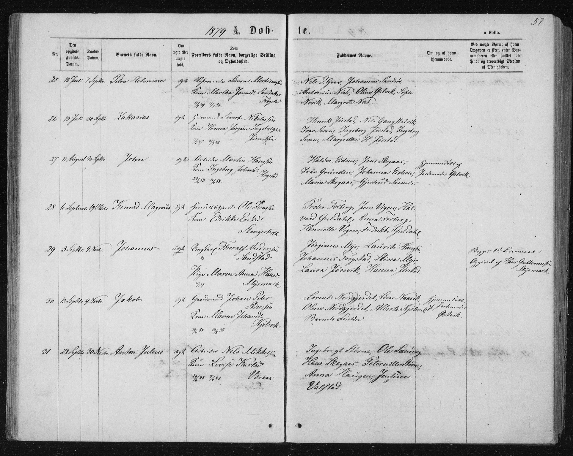 Ministerialprotokoller, klokkerbøker og fødselsregistre - Nord-Trøndelag, SAT/A-1458/722/L0219: Parish register (official) no. 722A06, 1868-1880, p. 57