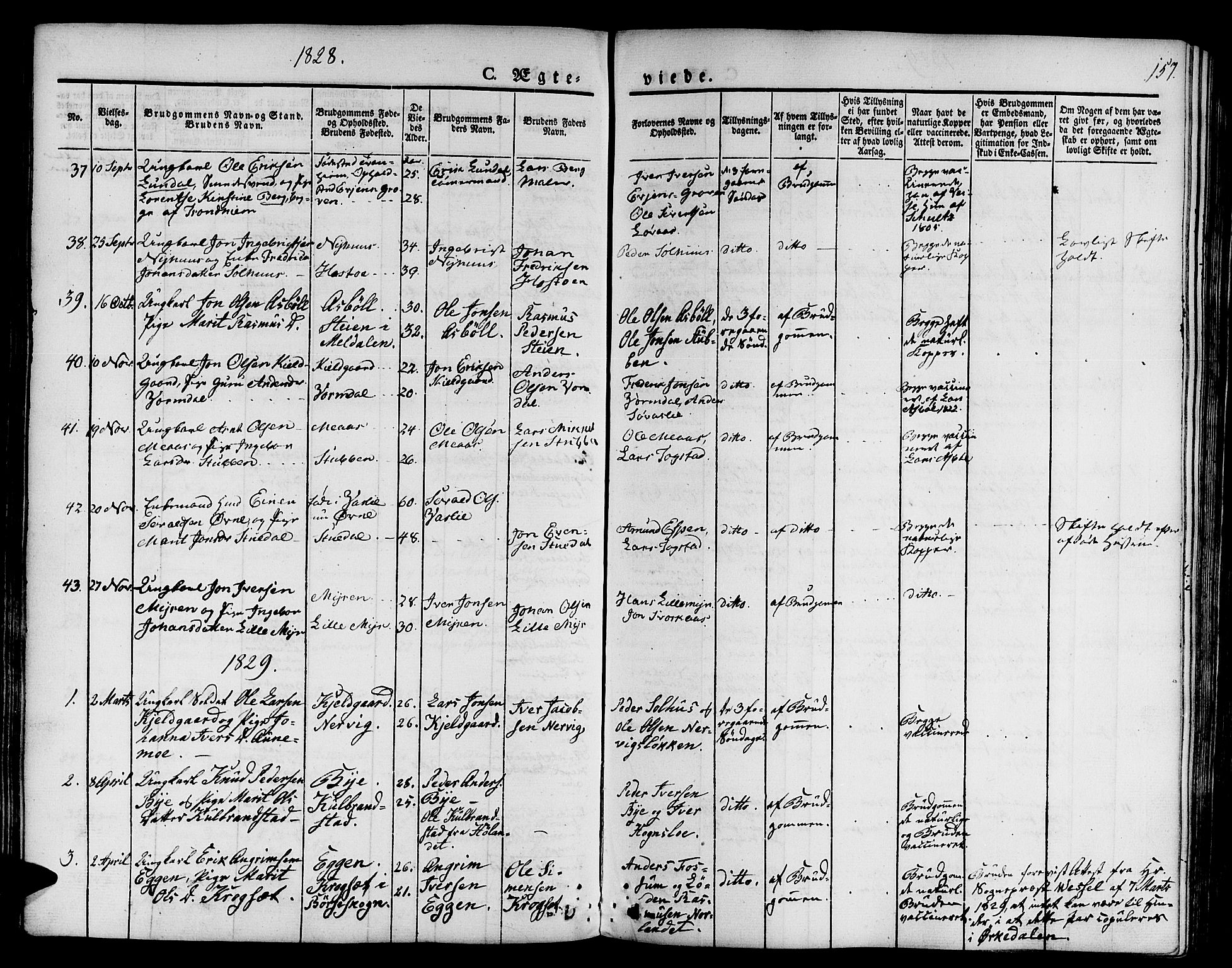 Ministerialprotokoller, klokkerbøker og fødselsregistre - Sør-Trøndelag, SAT/A-1456/668/L0804: Parish register (official) no. 668A04, 1826-1839, p. 157