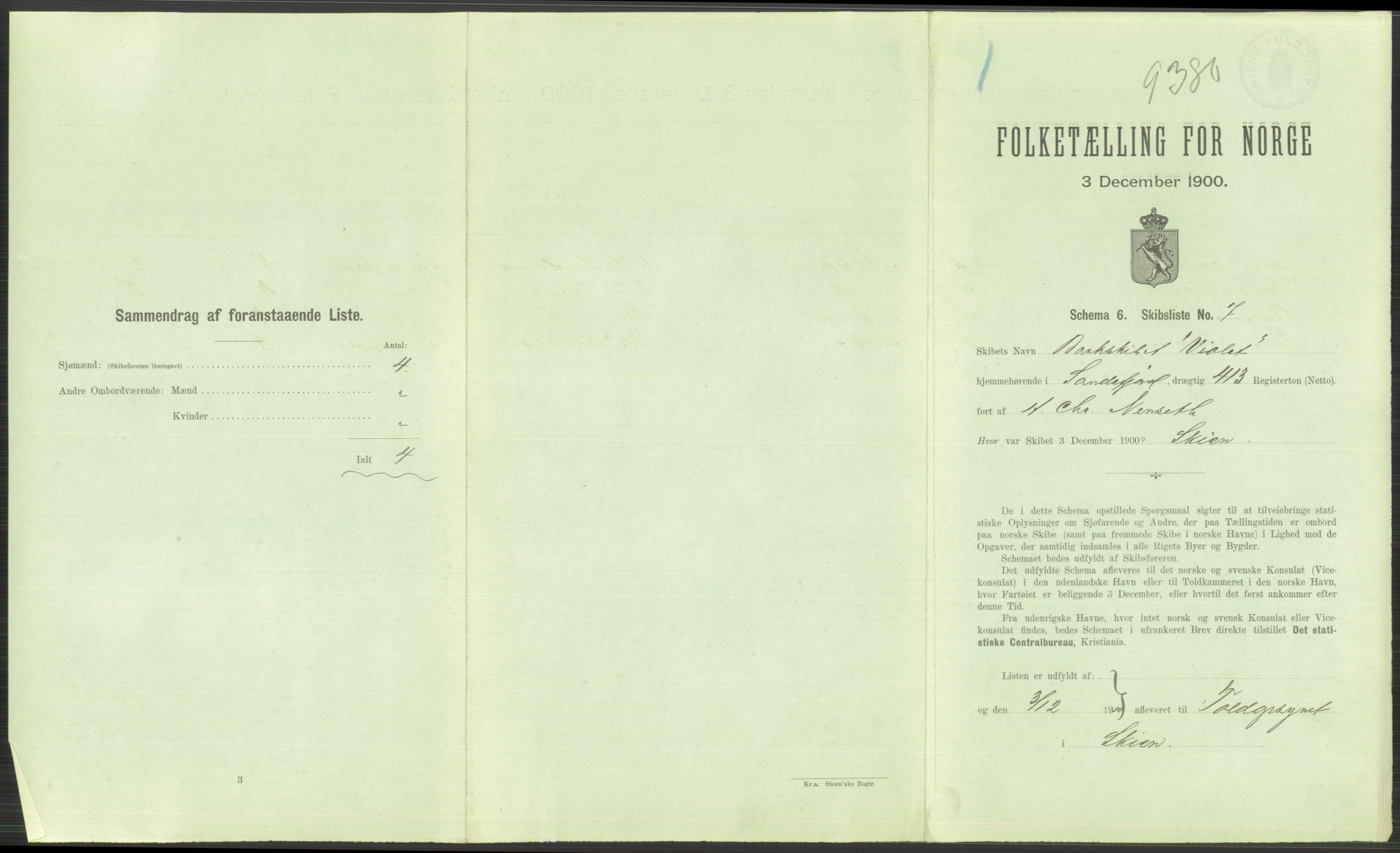 RA, 1900 Census - ship lists from ships in Norwegian harbours, harbours abroad and at sea, 1900, p. 611