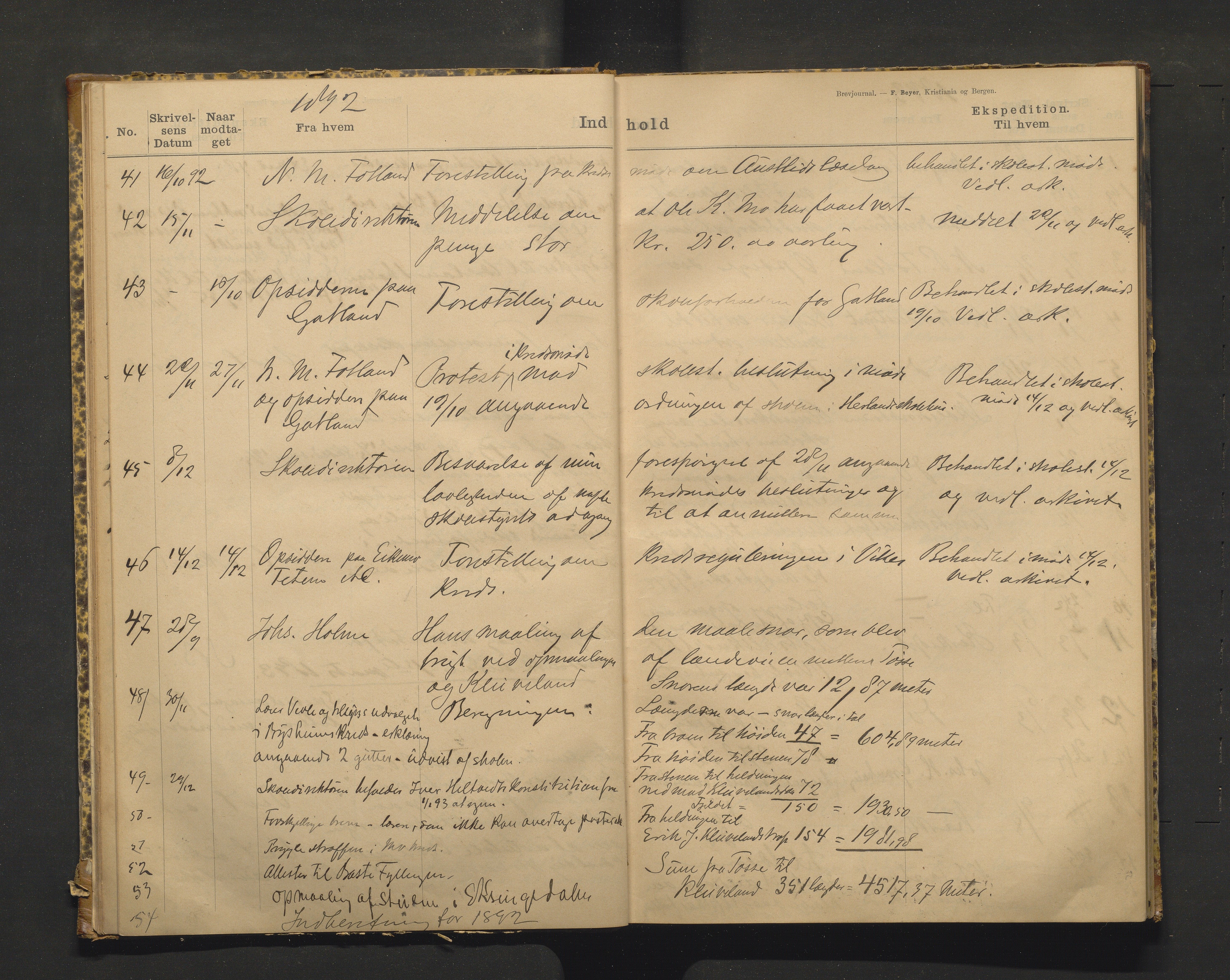 Hosanger kommune. Skulestyret, IKAH/1253a-211/C/Ca/L0001: Postjournal for Hosanger skulestyre, 1890-1919
