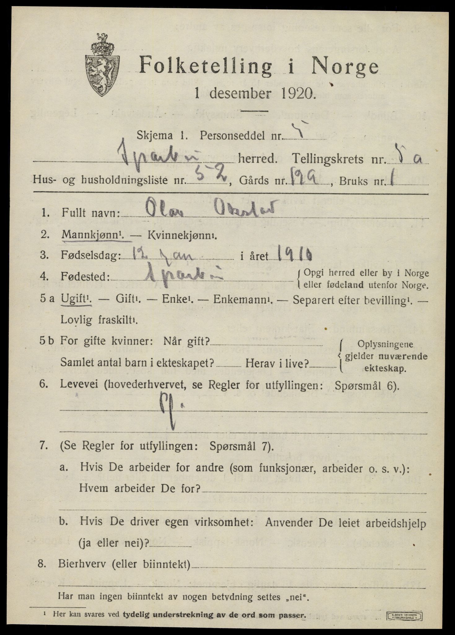 SAT, 1920 census for Sparbu, 1920, p. 6791