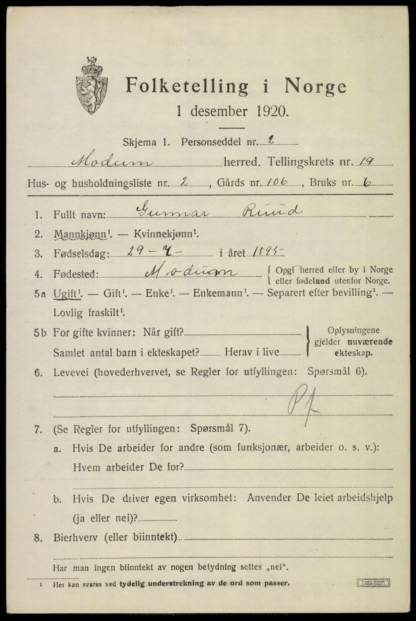 SAKO, 1920 census for Modum, 1920, p. 21697