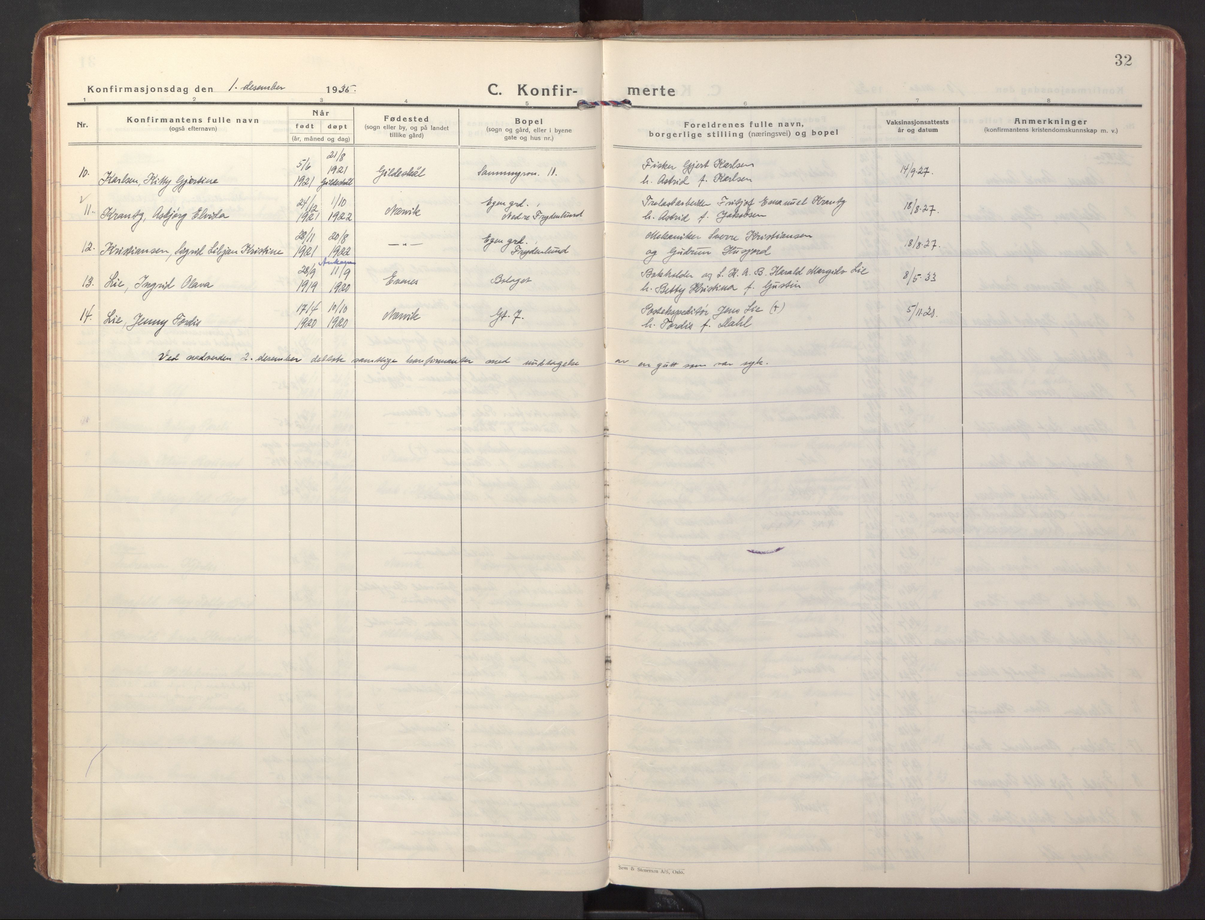 Ministerialprotokoller, klokkerbøker og fødselsregistre - Nordland, SAT/A-1459/871/L1007: Parish register (official) no. 871A23, 1932-1942, p. 32