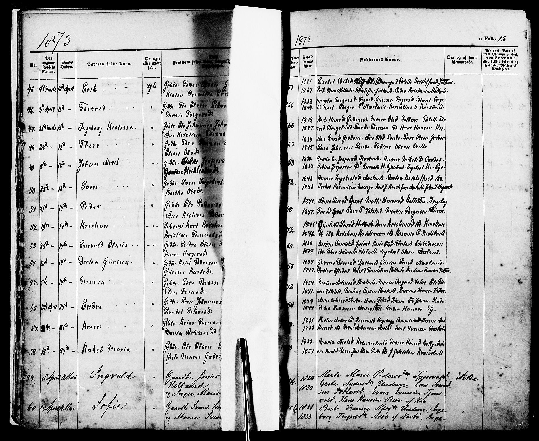 Lye sokneprestkontor, AV/SAST-A-101794/001/30BA/L0008: Parish register (official) no. A 7, 1872-1881, p. 12