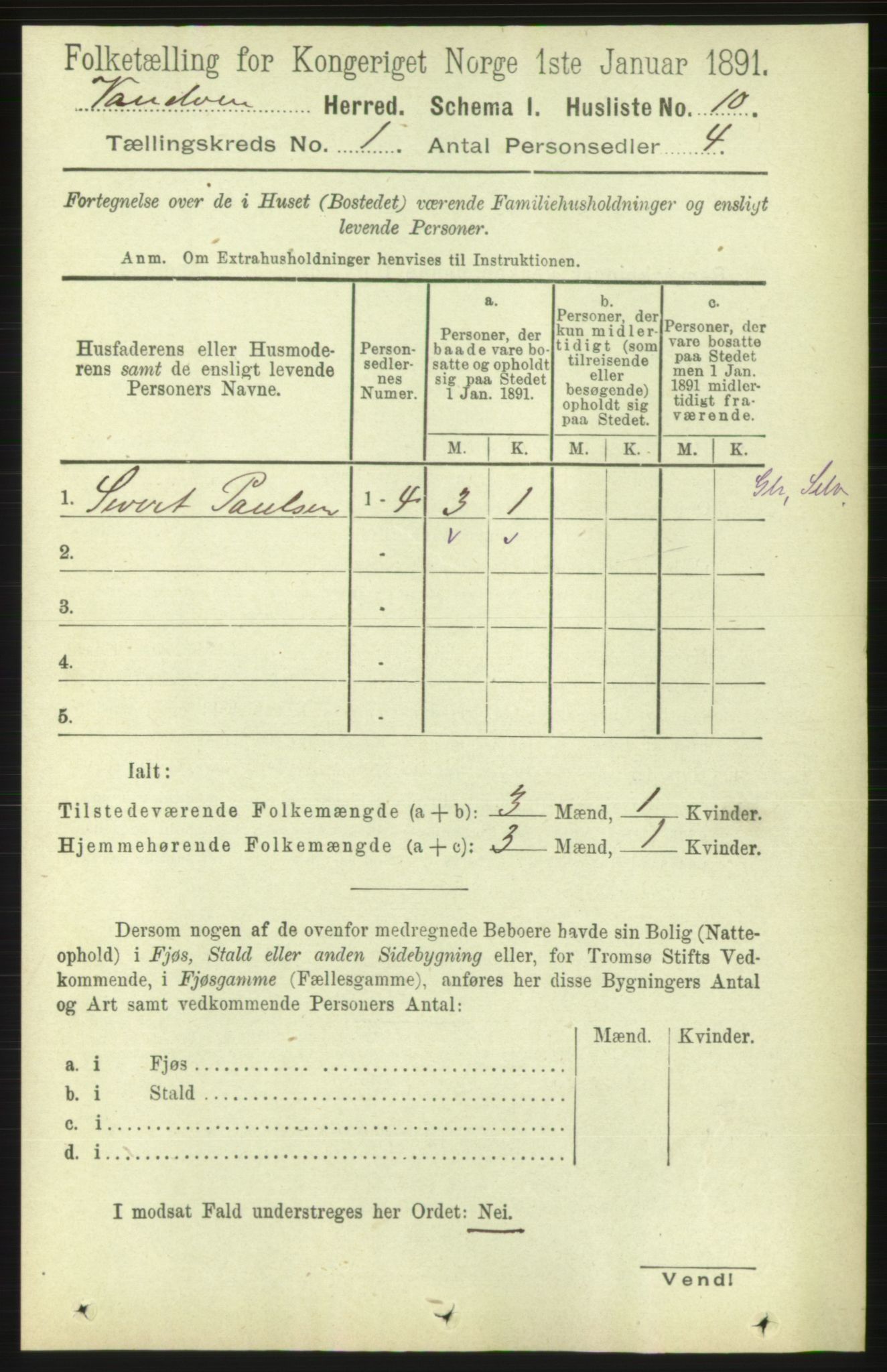 RA, 1891 census for 1511 Vanylven, 1891, p. 30