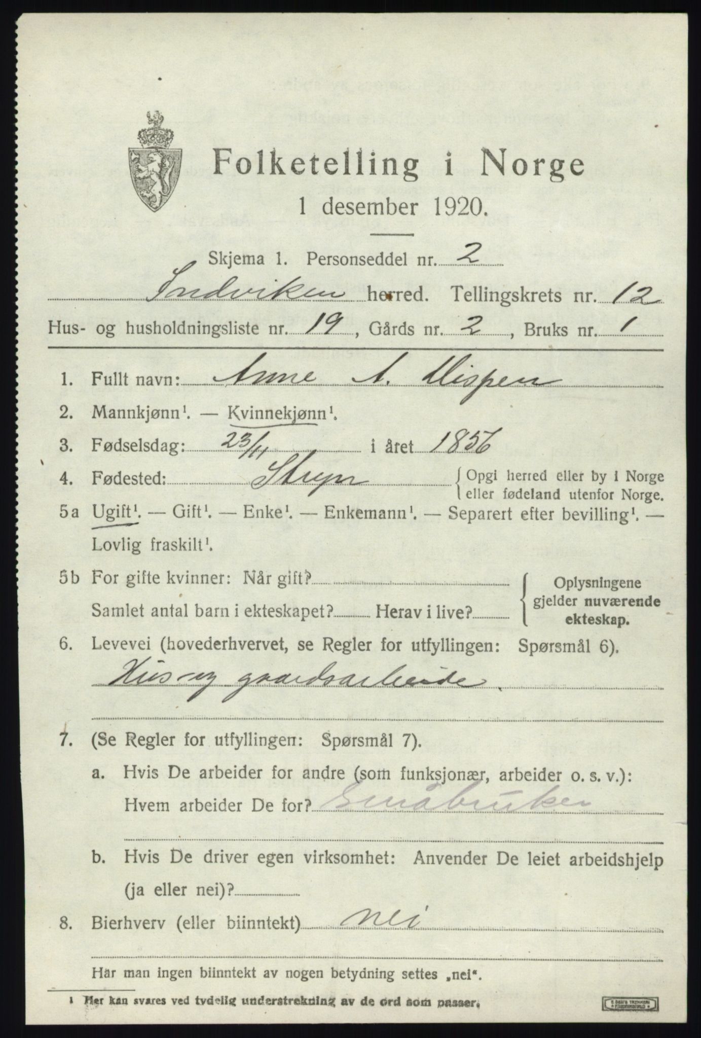 SAB, 1920 census for Innvik, 1920, p. 5125