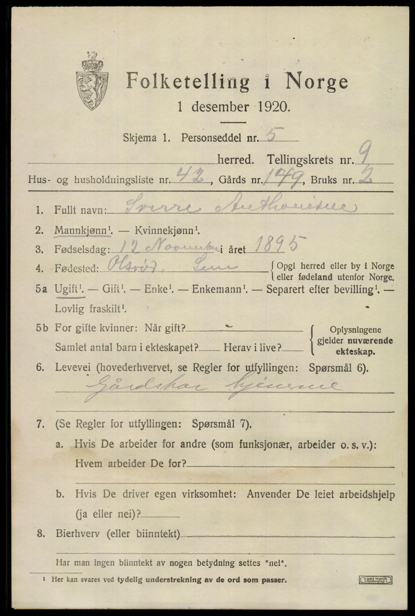 SAKO, 1920 census for Sem, 1920, p. 13033