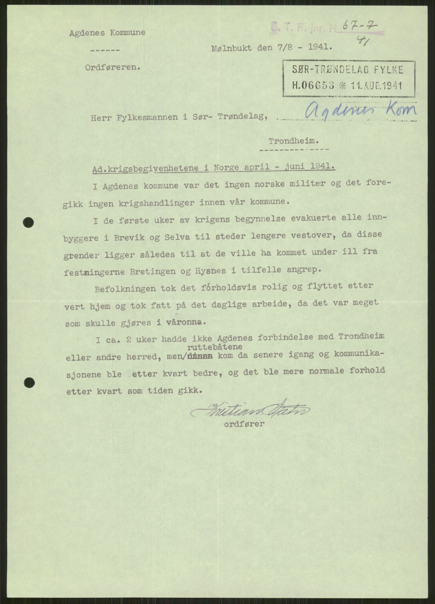 Forsvaret, Forsvarets krigshistoriske avdeling, RA/RAFA-2017/Y/Ya/L0016: II-C-11-31 - Fylkesmenn.  Rapporter om krigsbegivenhetene 1940., 1940, p. 31