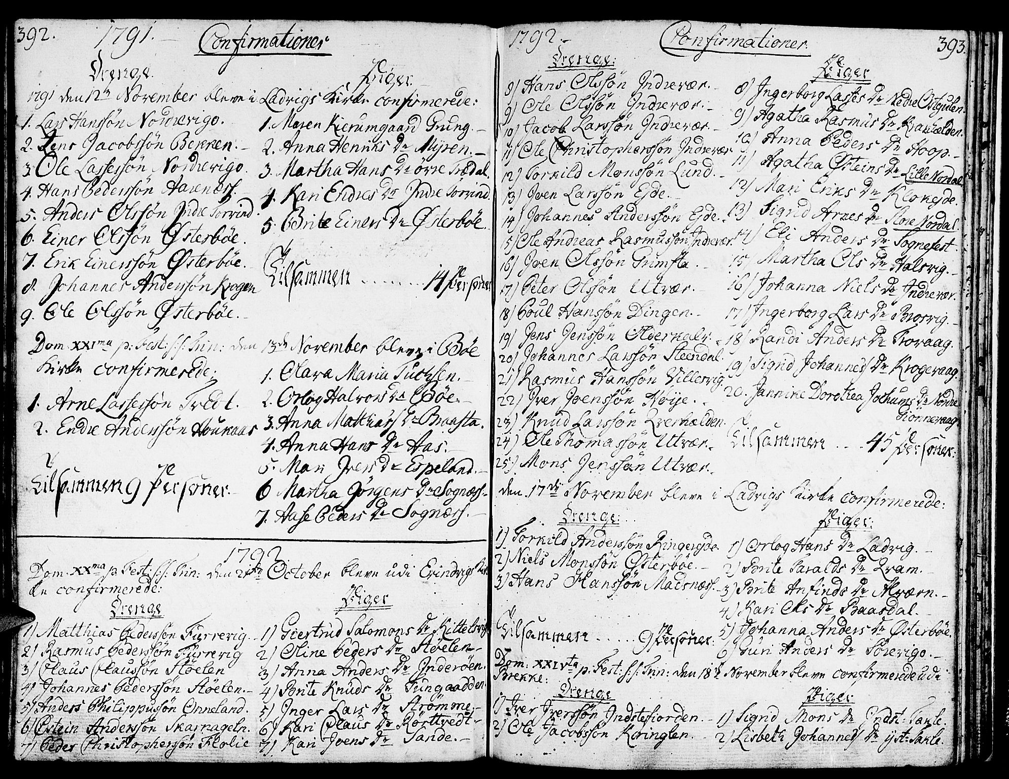 Gulen sokneprestembete, AV/SAB-A-80201/H/Haa/Haaa/L0015: Parish register (official) no. A 15, 1788-1798, p. 392-393