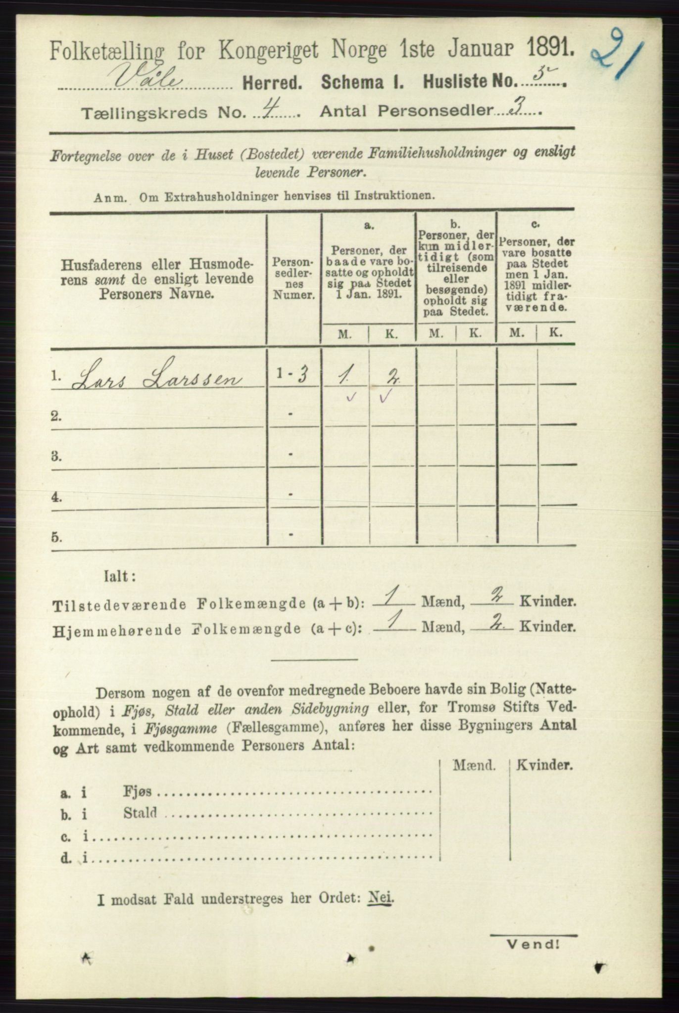 RA, 1891 census for 0716 Våle, 1891, p. 939