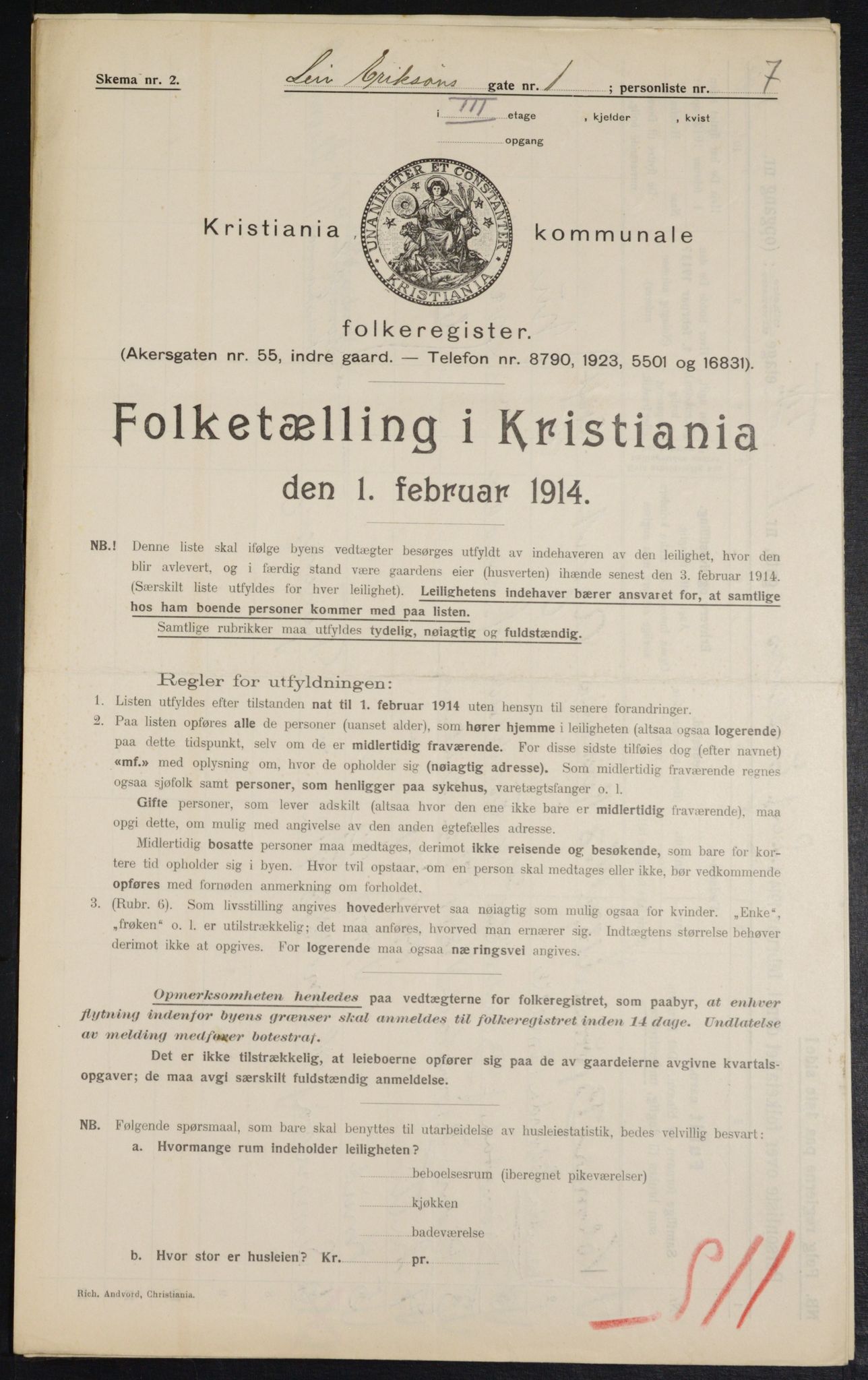 OBA, Municipal Census 1914 for Kristiania, 1914, p. 57337