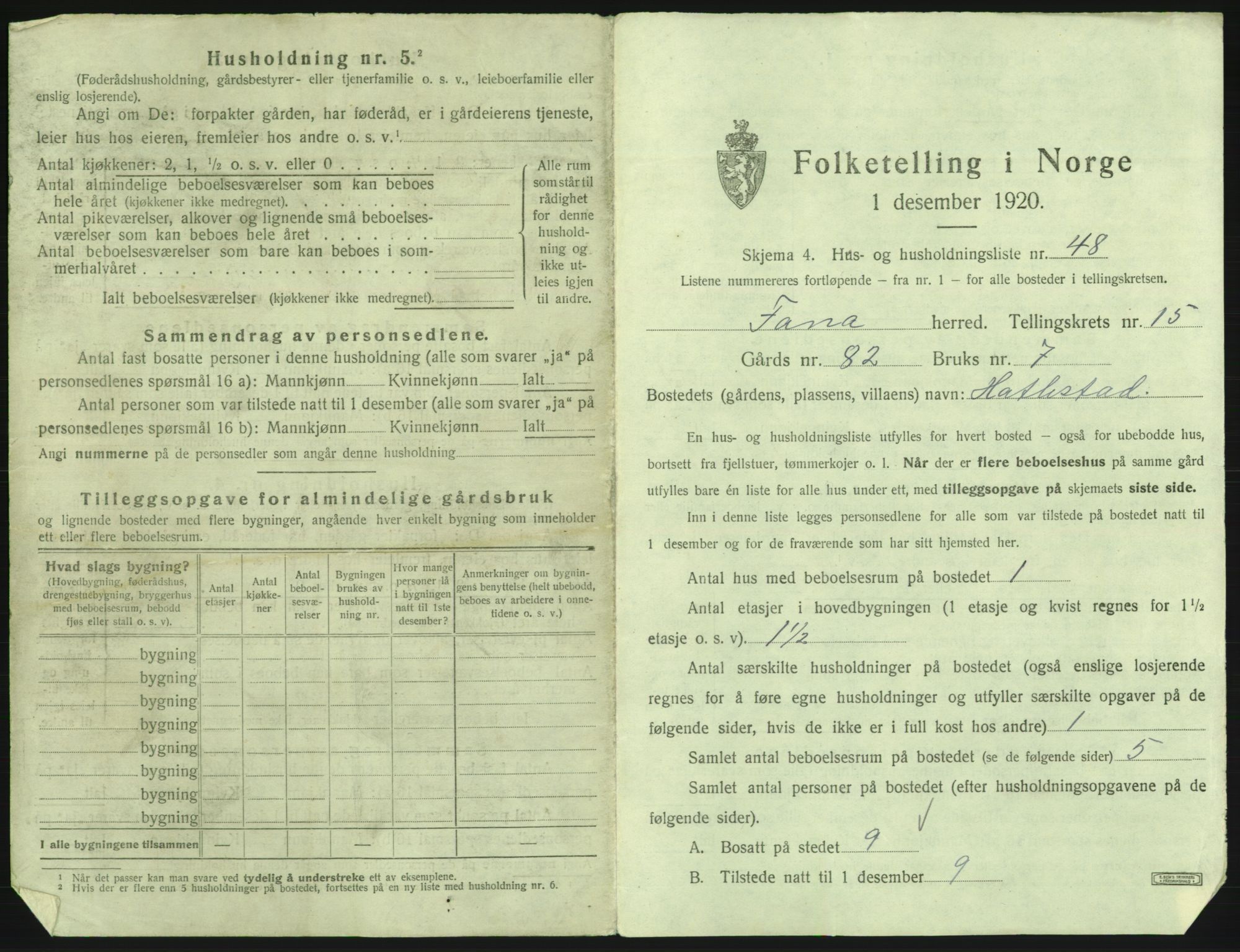 SAB, 1920 census for Fana, 1920, p. 2562