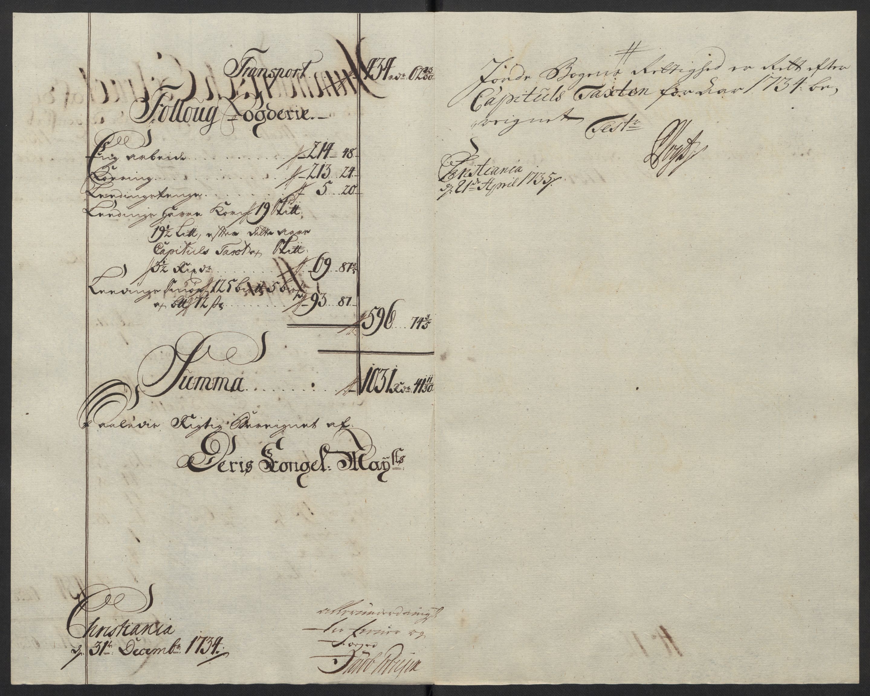 Rentekammeret inntil 1814, Reviderte regnskaper, Fogderegnskap, AV/RA-EA-4092/R10/L0473: Fogderegnskap Aker og Follo, 1734, p. 61