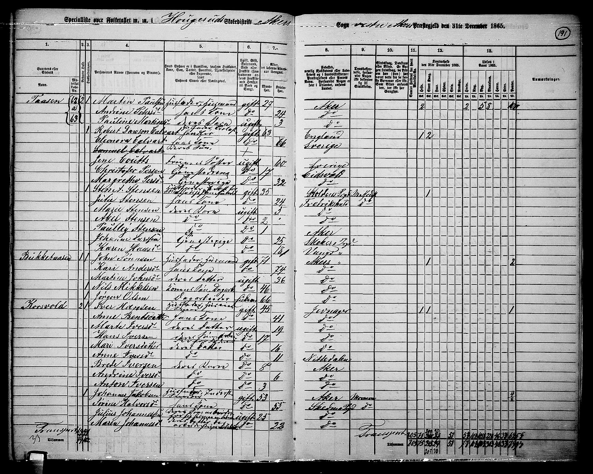 RA, 1865 census for Vestre Aker, 1865, p. 172