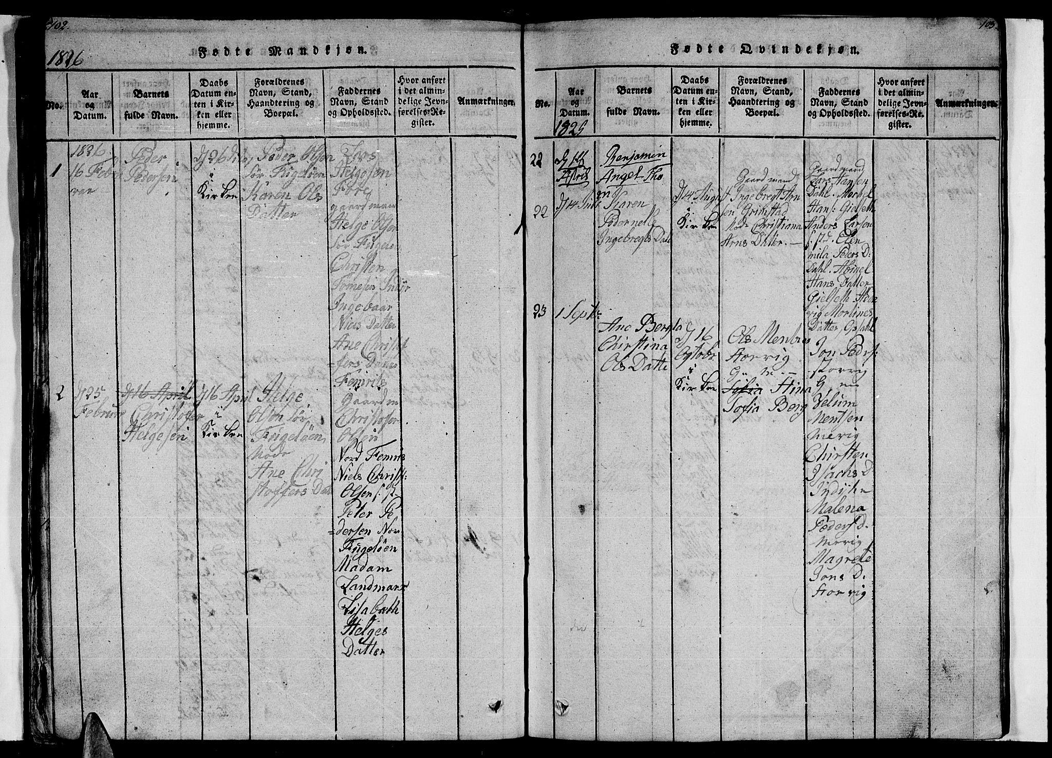 Ministerialprotokoller, klokkerbøker og fødselsregistre - Nordland, AV/SAT-A-1459/805/L0105: Parish register (copy) no. 805C01, 1820-1839, p. 102-103