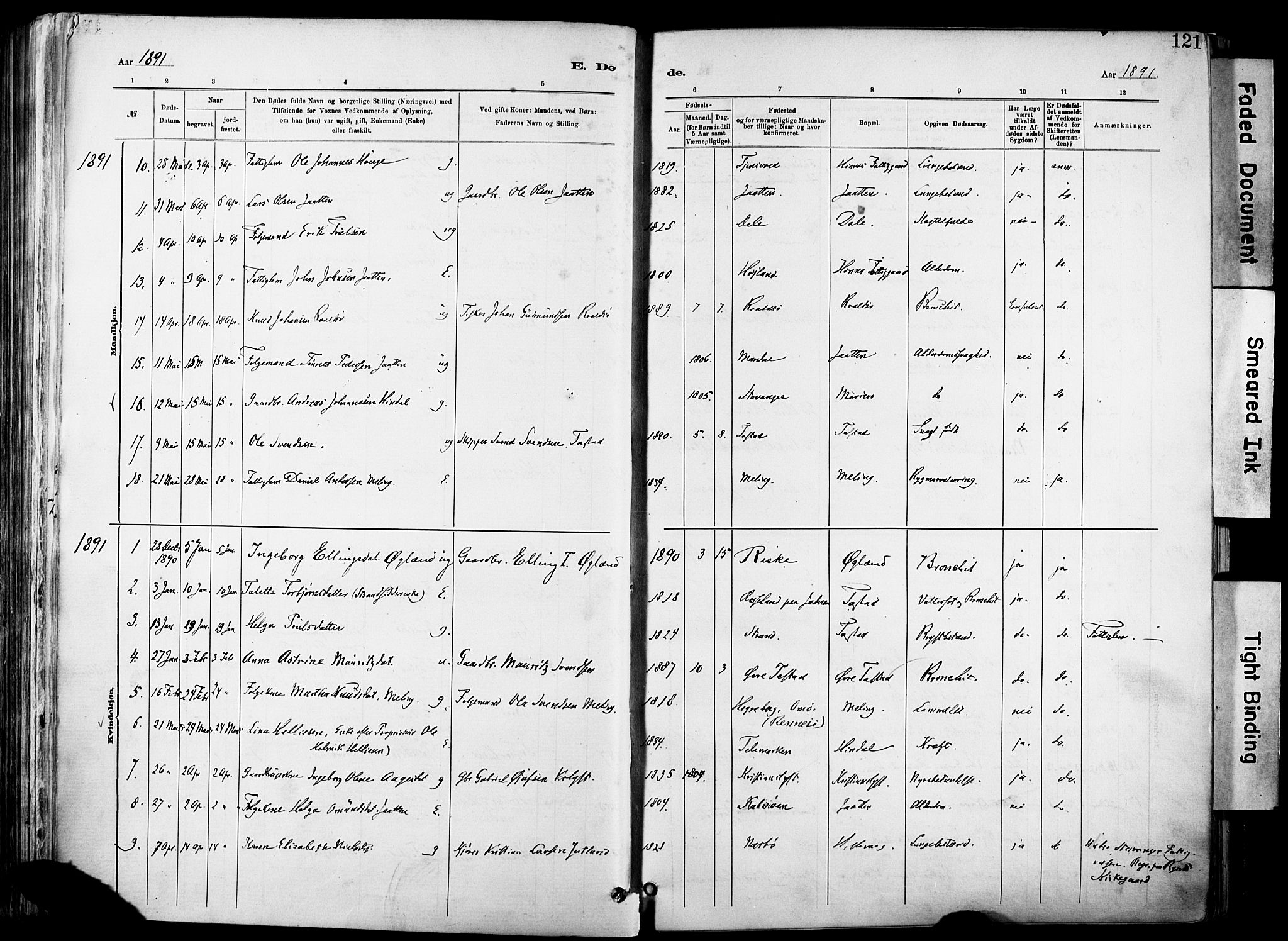 Hetland sokneprestkontor, SAST/A-101826/30/30BA/L0012: Parish register (official) no. A 12, 1882-1912, p. 121