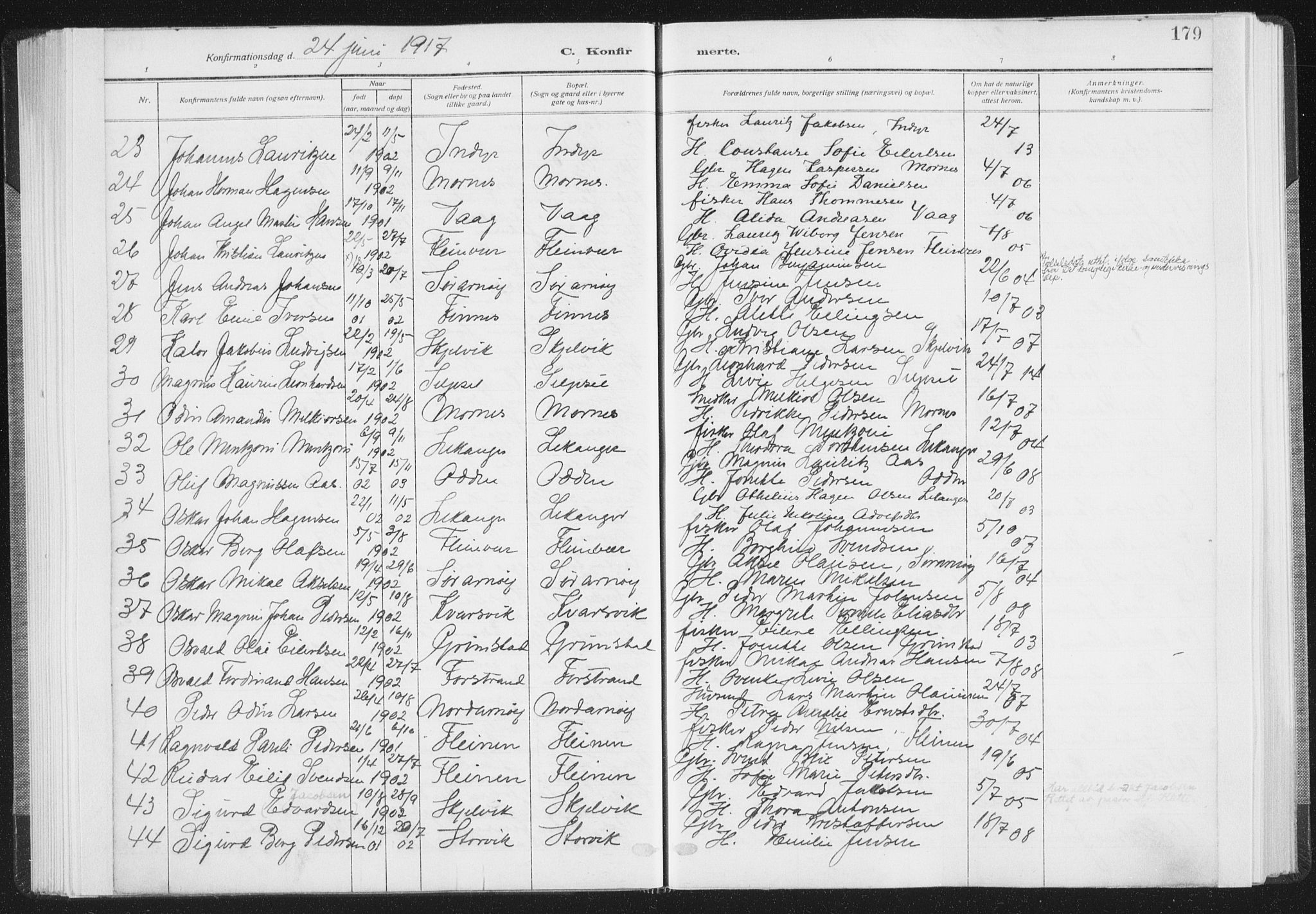 Ministerialprotokoller, klokkerbøker og fødselsregistre - Nordland, SAT/A-1459/805/L0104: Parish register (official) no. 805A09, 1909-1926, p. 179