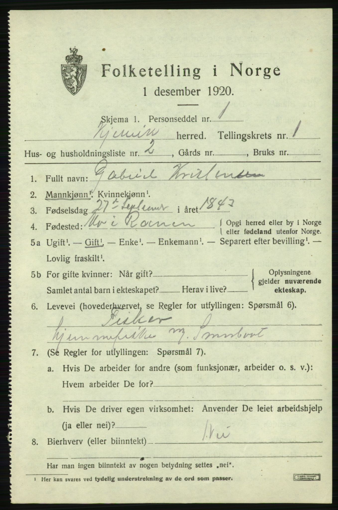 SATØ, 1920 census for Kjelvik, 1920, p. 1155