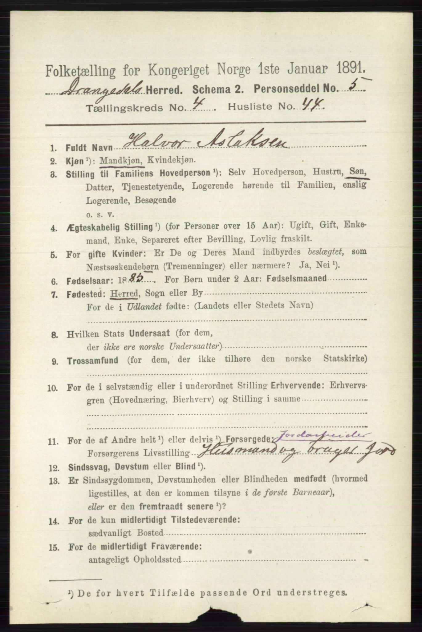 RA, 1891 census for 0817 Drangedal, 1891, p. 1610