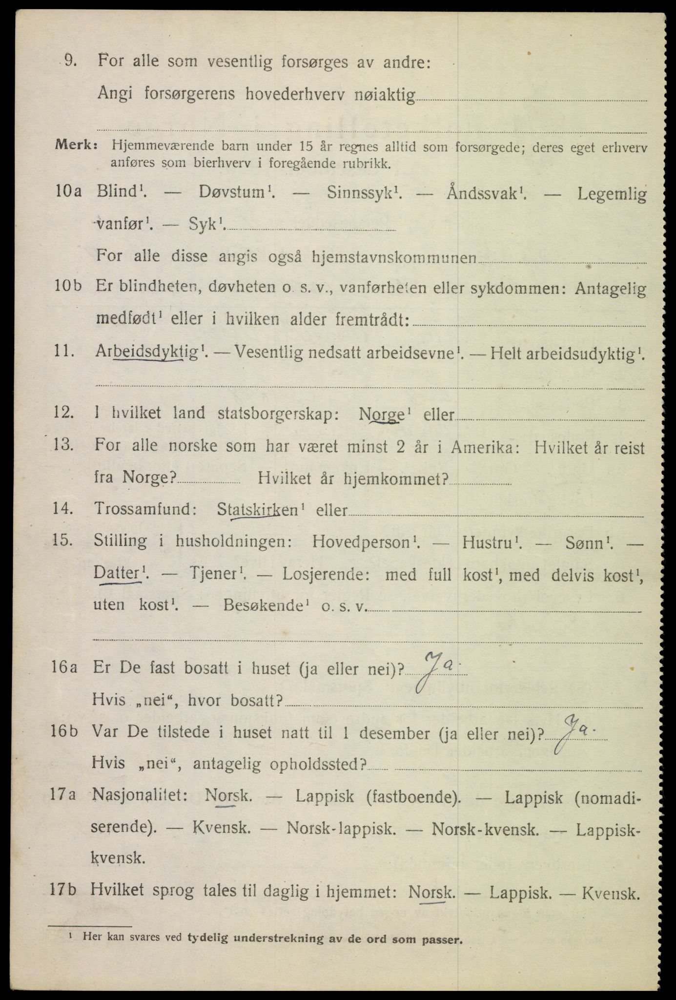 SAT, 1920 census for Tysfjord, 1920, p. 2254