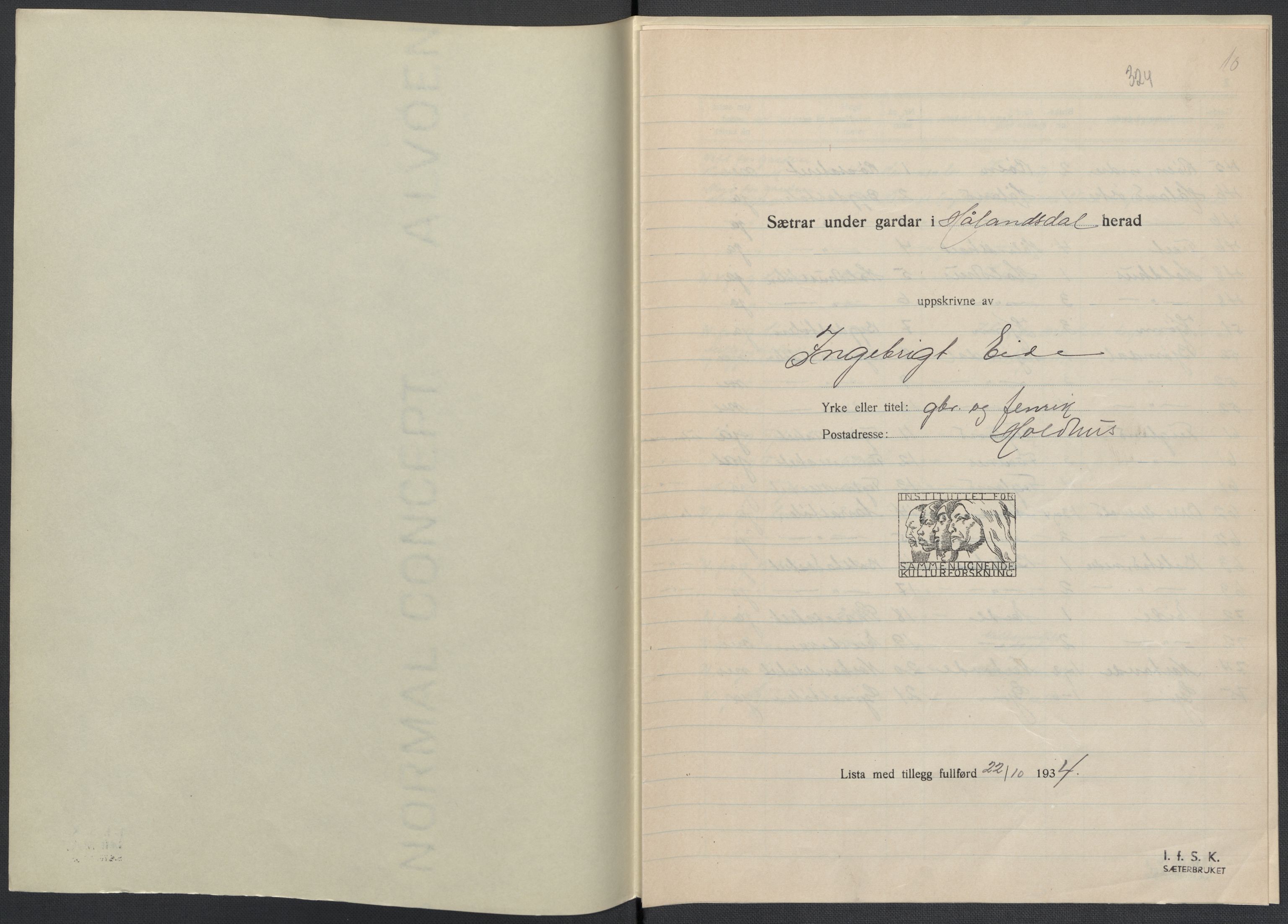 Instituttet for sammenlignende kulturforskning, RA/PA-0424/F/Fc/L0010/0001: Eske B10: / Hordaland (perm XXV), 1932-1939, p. 10