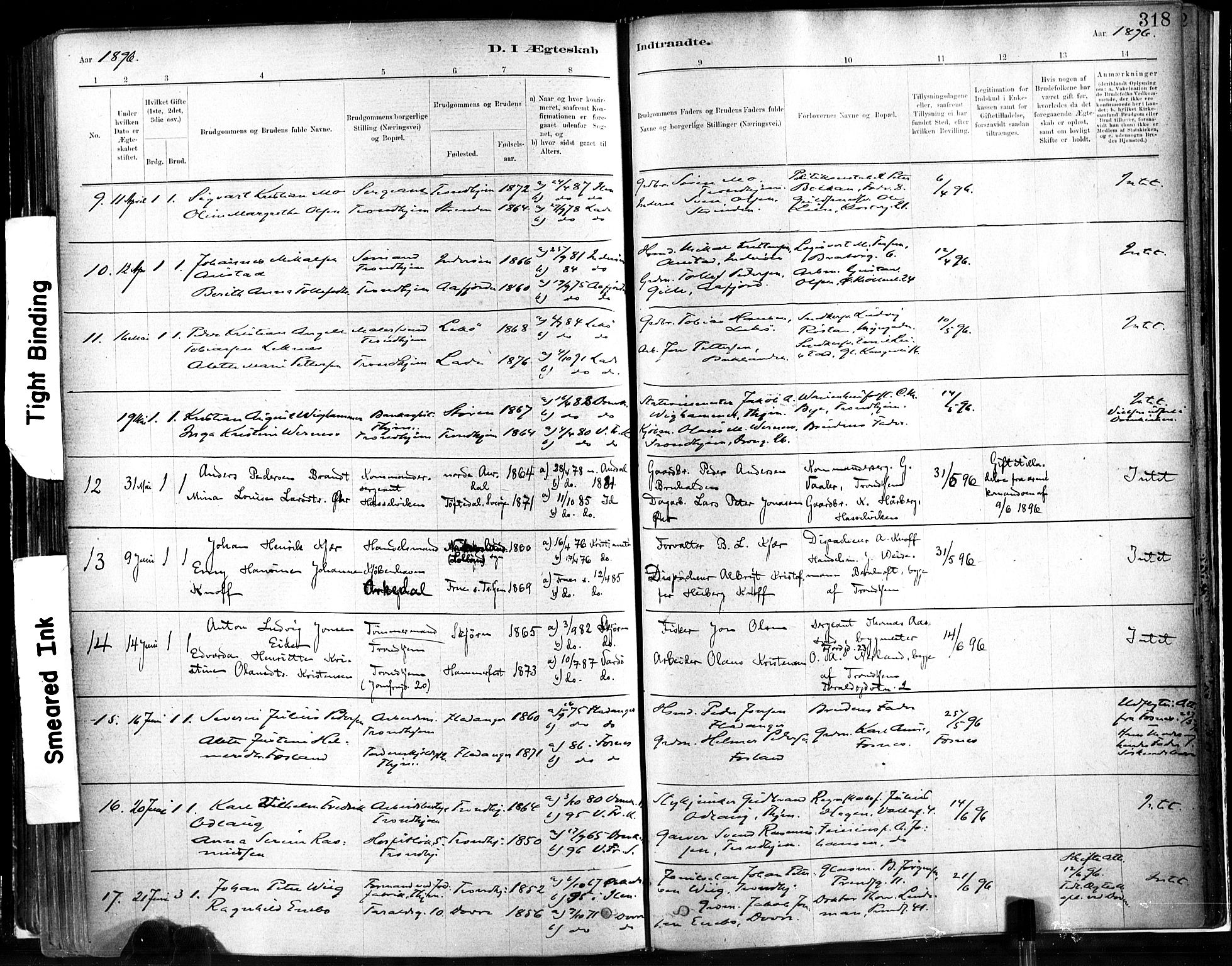 Ministerialprotokoller, klokkerbøker og fødselsregistre - Sør-Trøndelag, SAT/A-1456/602/L0119: Parish register (official) no. 602A17, 1880-1901, p. 318