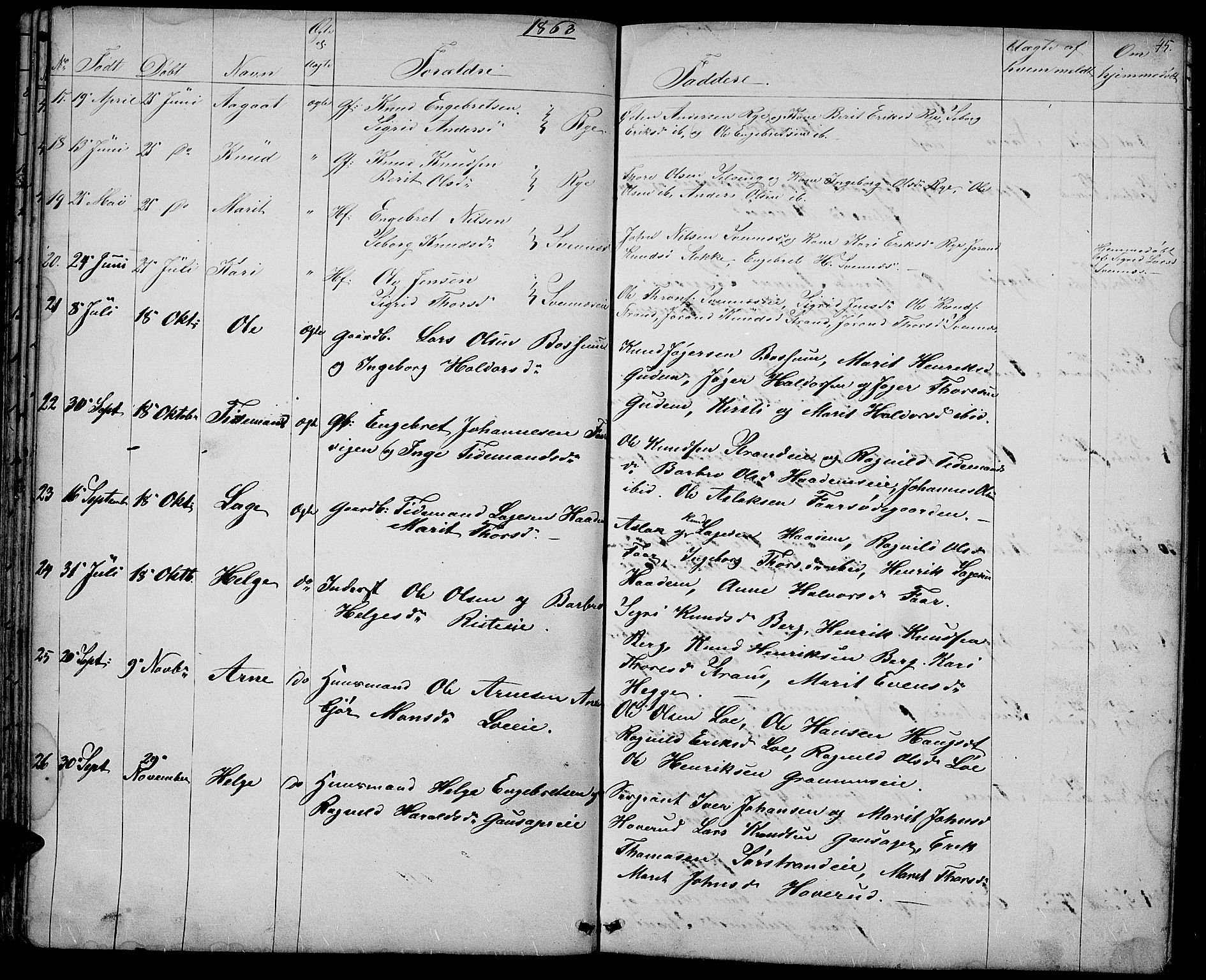 Nord-Aurdal prestekontor, SAH/PREST-132/H/Ha/Hab/L0003: Parish register (copy) no. 3, 1842-1882, p. 45