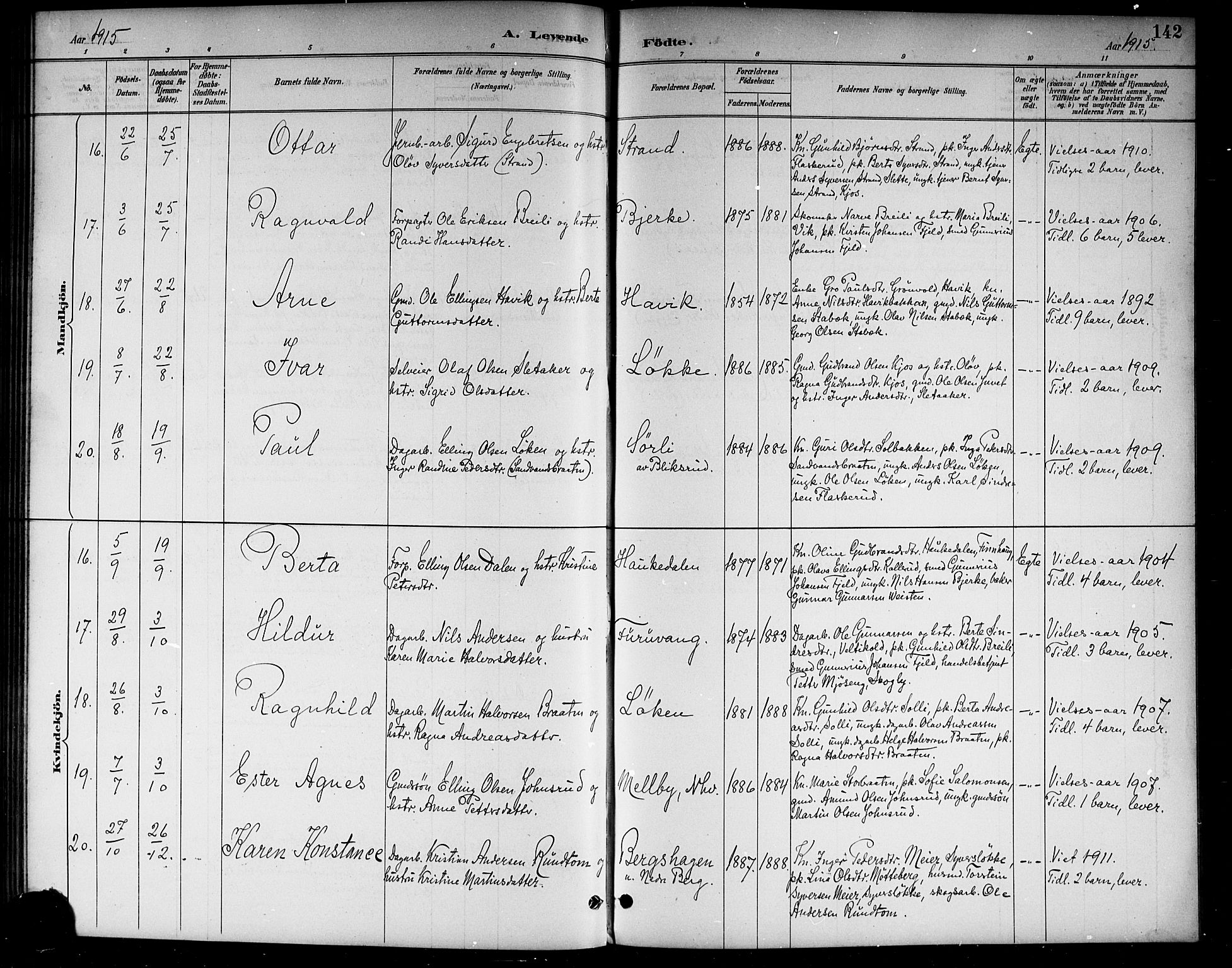 Lunder kirkebøker, SAKO/A-629/G/Ga/L0004: Parish register (copy) no. I 4, 1889-1917, p. 142