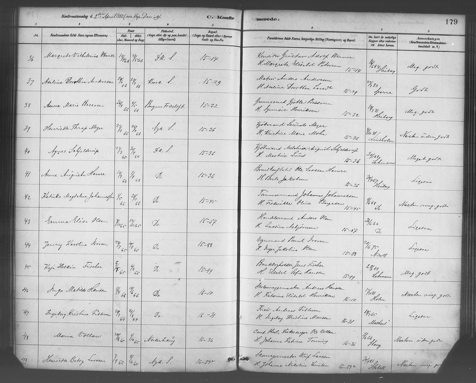 Domkirken sokneprestembete, SAB/A-74801/H/Haa/L0030: Parish register (official) no. C 5, 1880-1898, p. 179